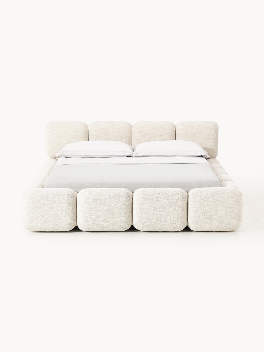 Tayla Upholstered Bed in Bouclé with Storage — Off-White