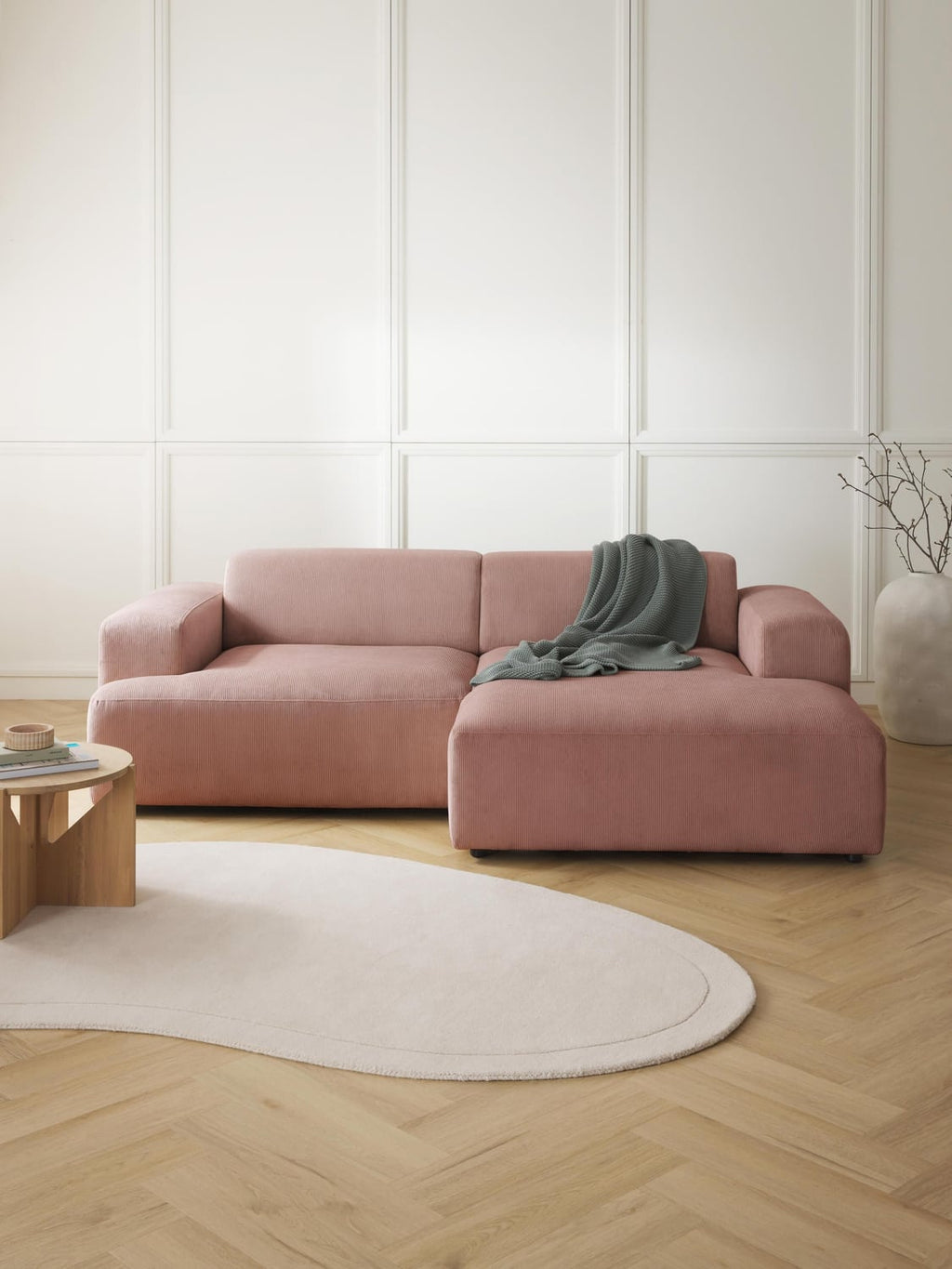 Melva Corduroy Corner Sofa (3-seater) — Warm Grey