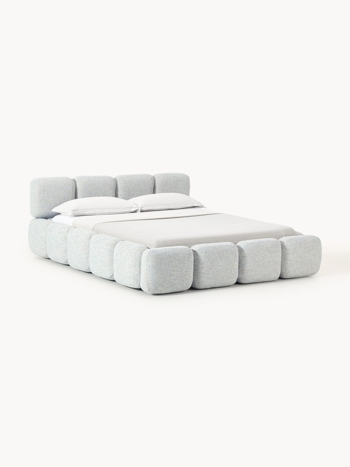Tayla Upholstered Bed in Bouclé — Light Grey