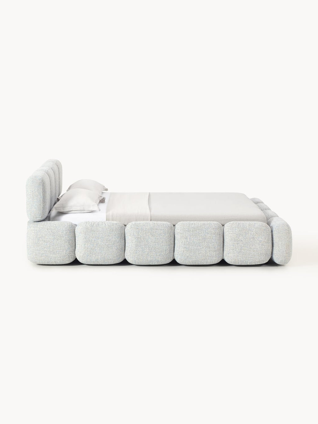 Tayla Upholstered Bed in Bouclé — Light Grey