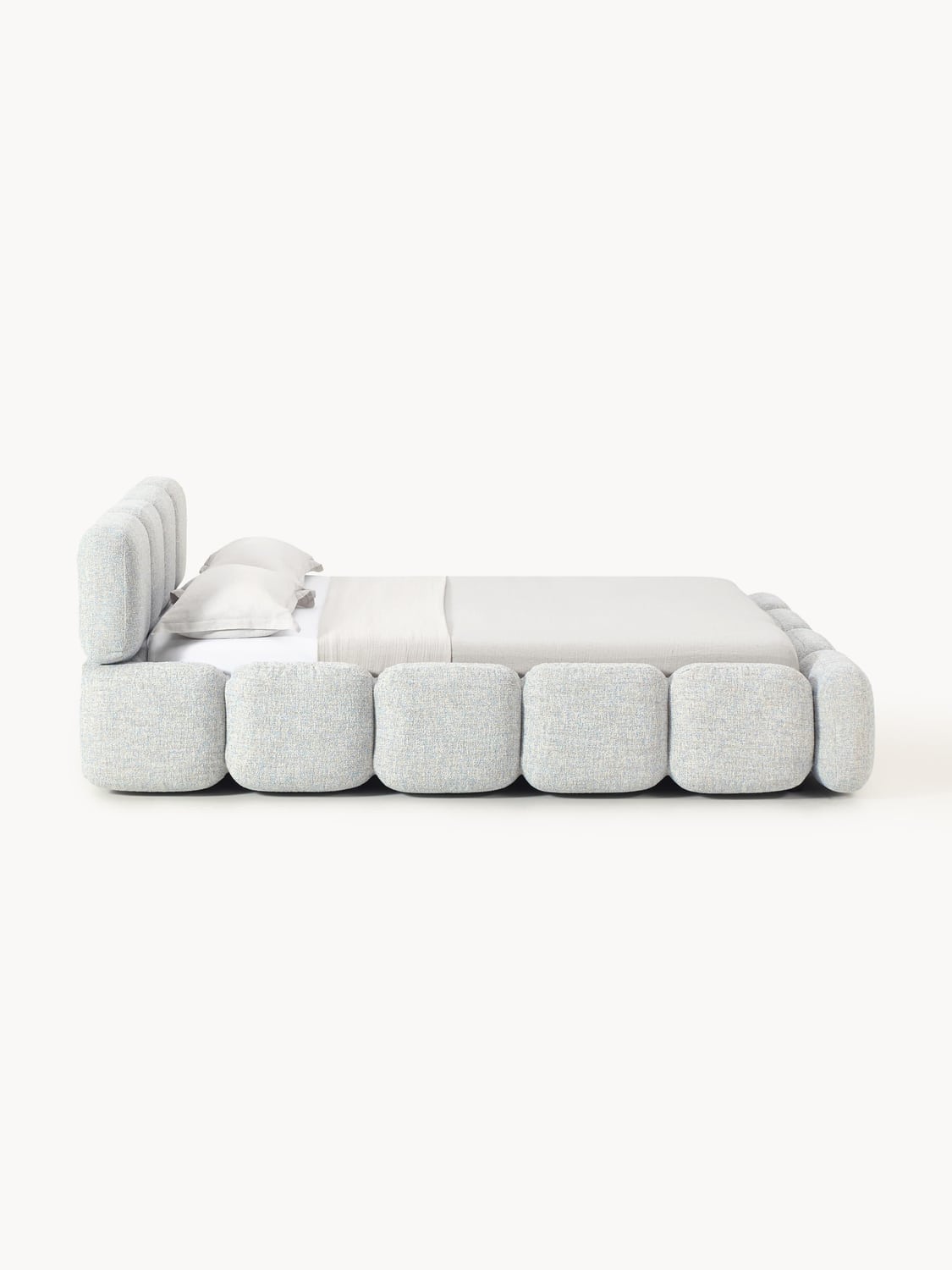 Tayla Upholstered Bed in Bouclé — Light Grey