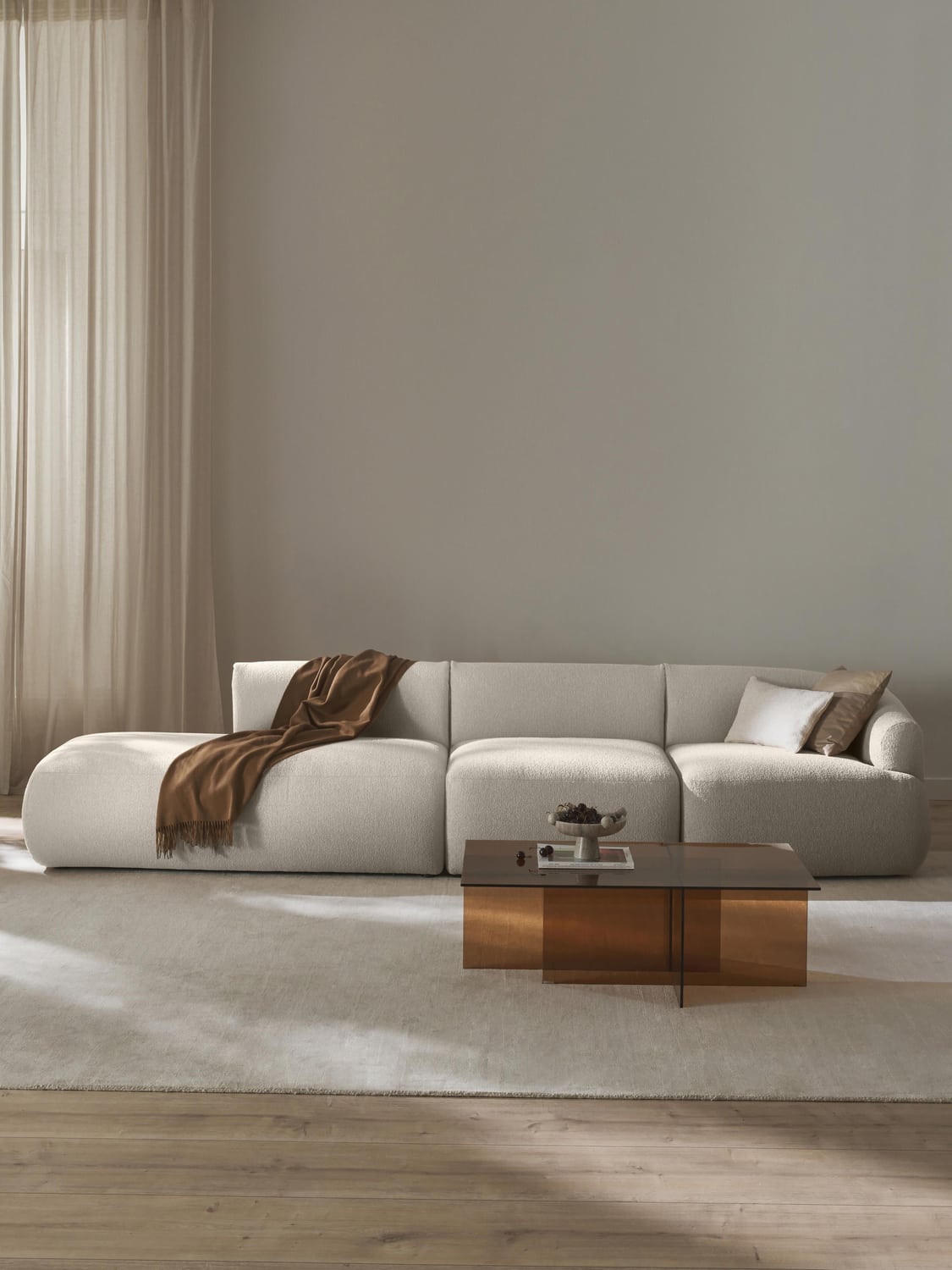 Sofia Modular Bouclé-Chaise (2-seater) — Off-White