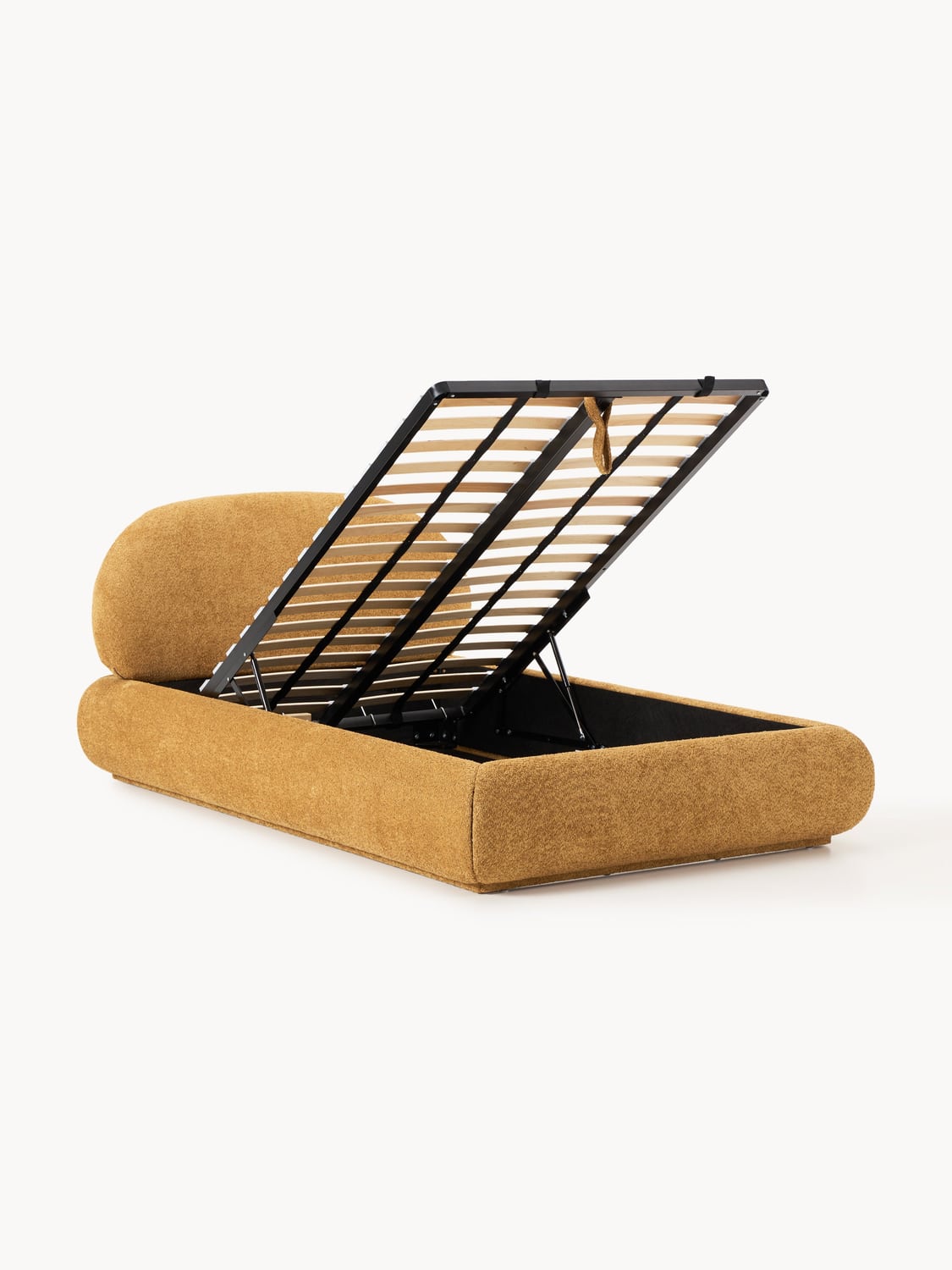 Alba Single Bed in Teddy Bouclé with Storage — Sand