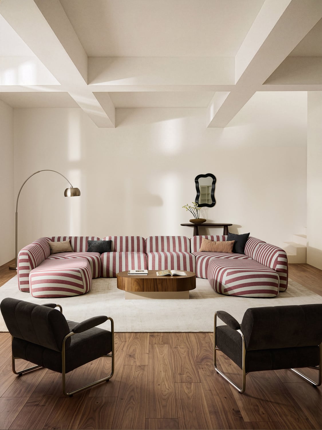 Wolke Modular Striped XL Sofa — Warm Grey