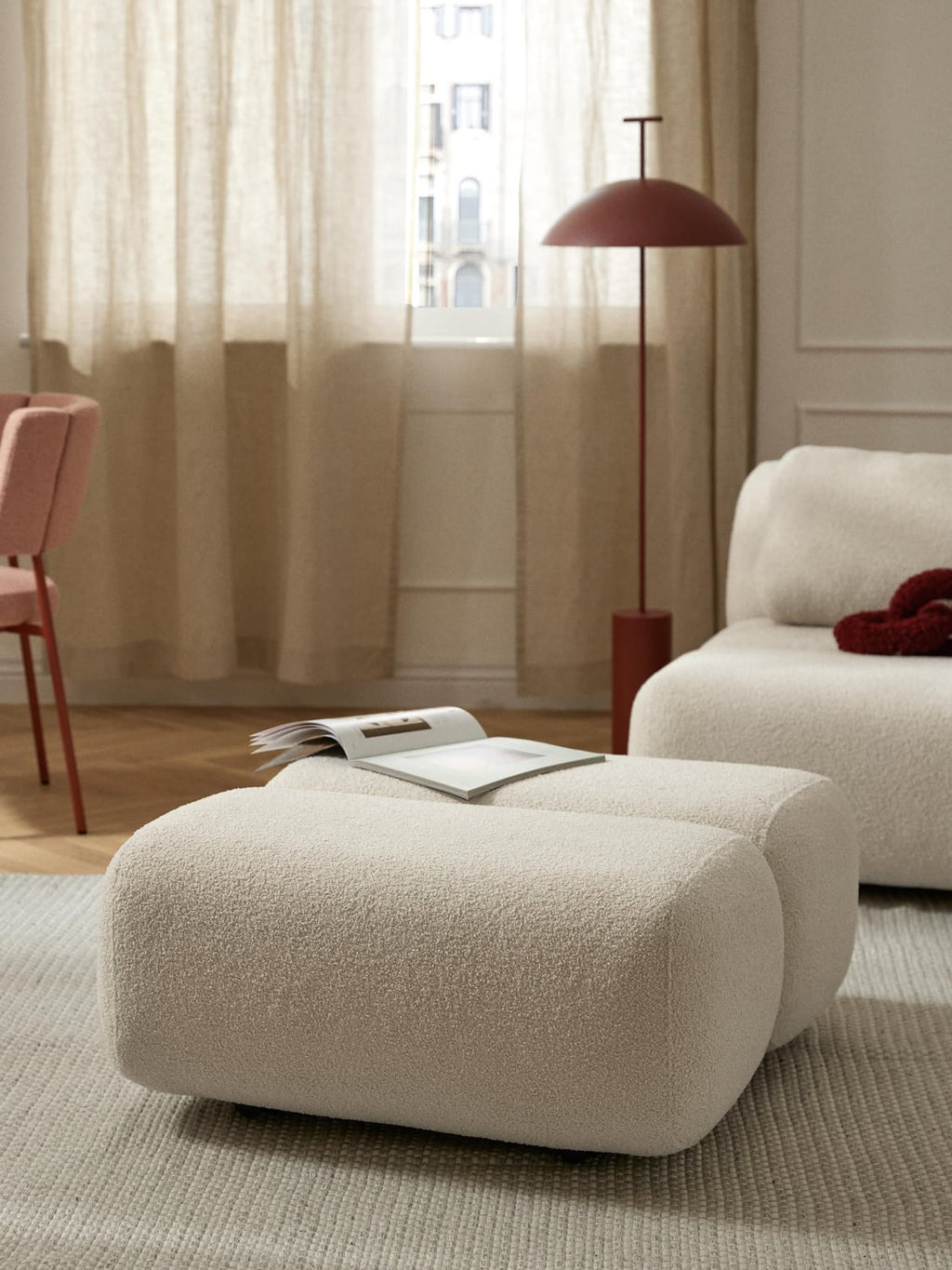 Caterpillar Teddy Upholstered Stool — Beige
