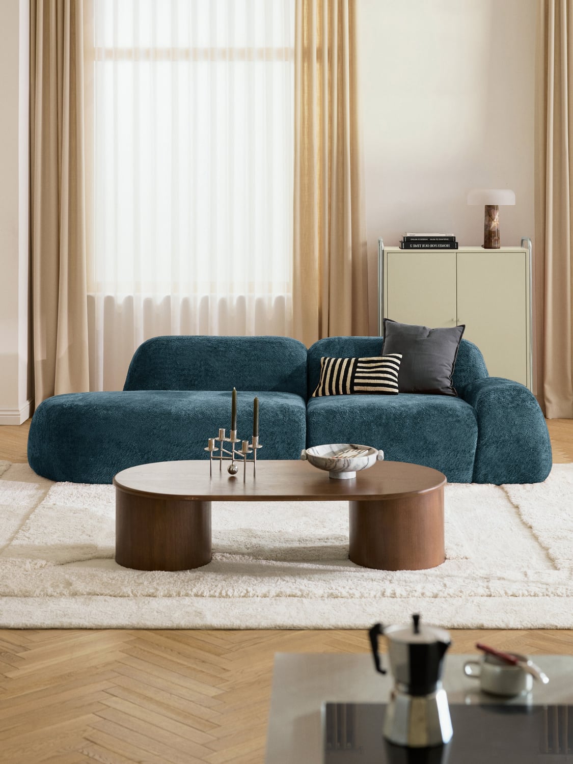 Wolke Modular Teddy Bouclé-Chaise (3-seater) — Teal