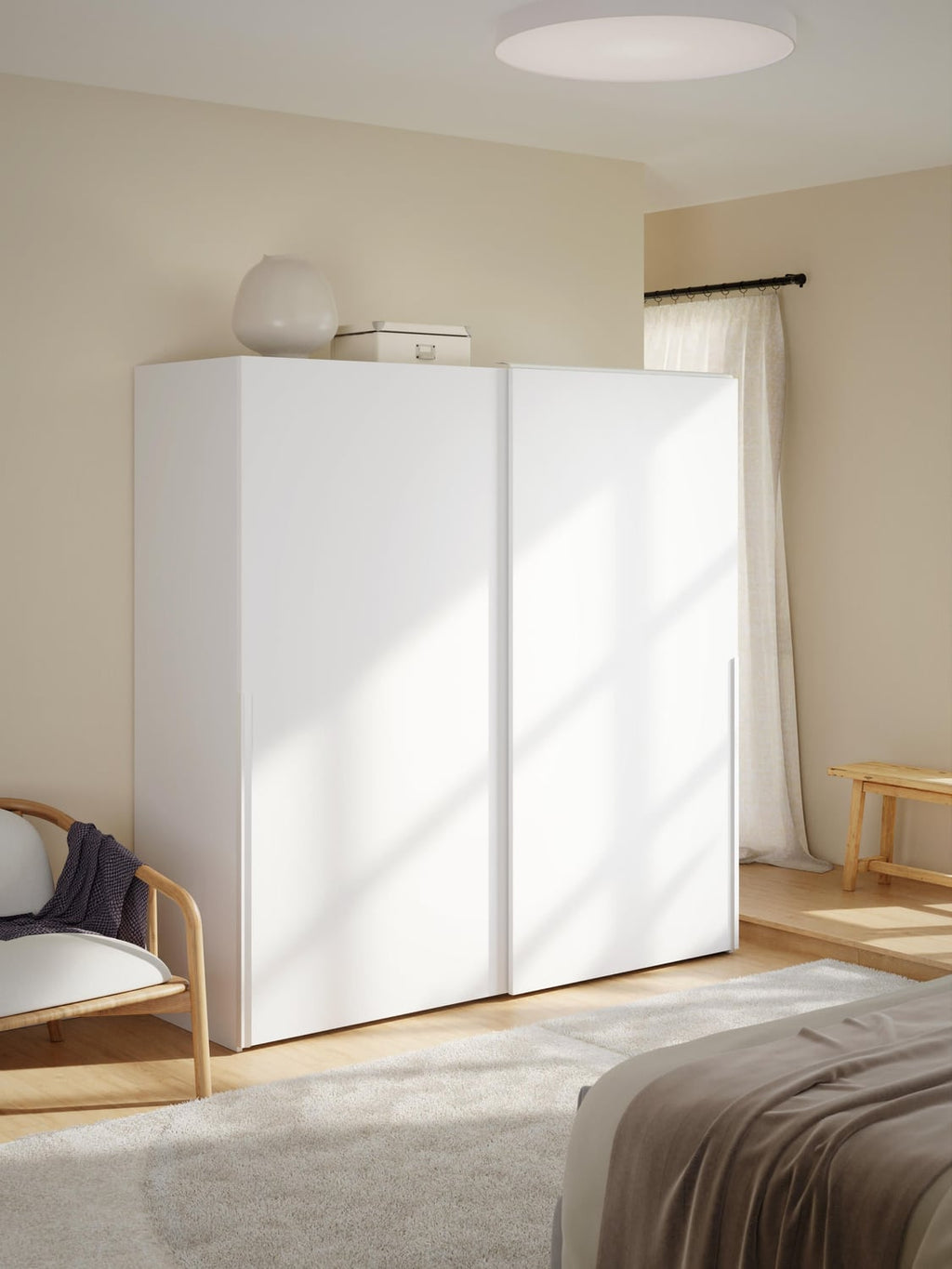 Leon Modular Sliding-Door Wardrobe, 200 cm Width, in various sizes — Off-White