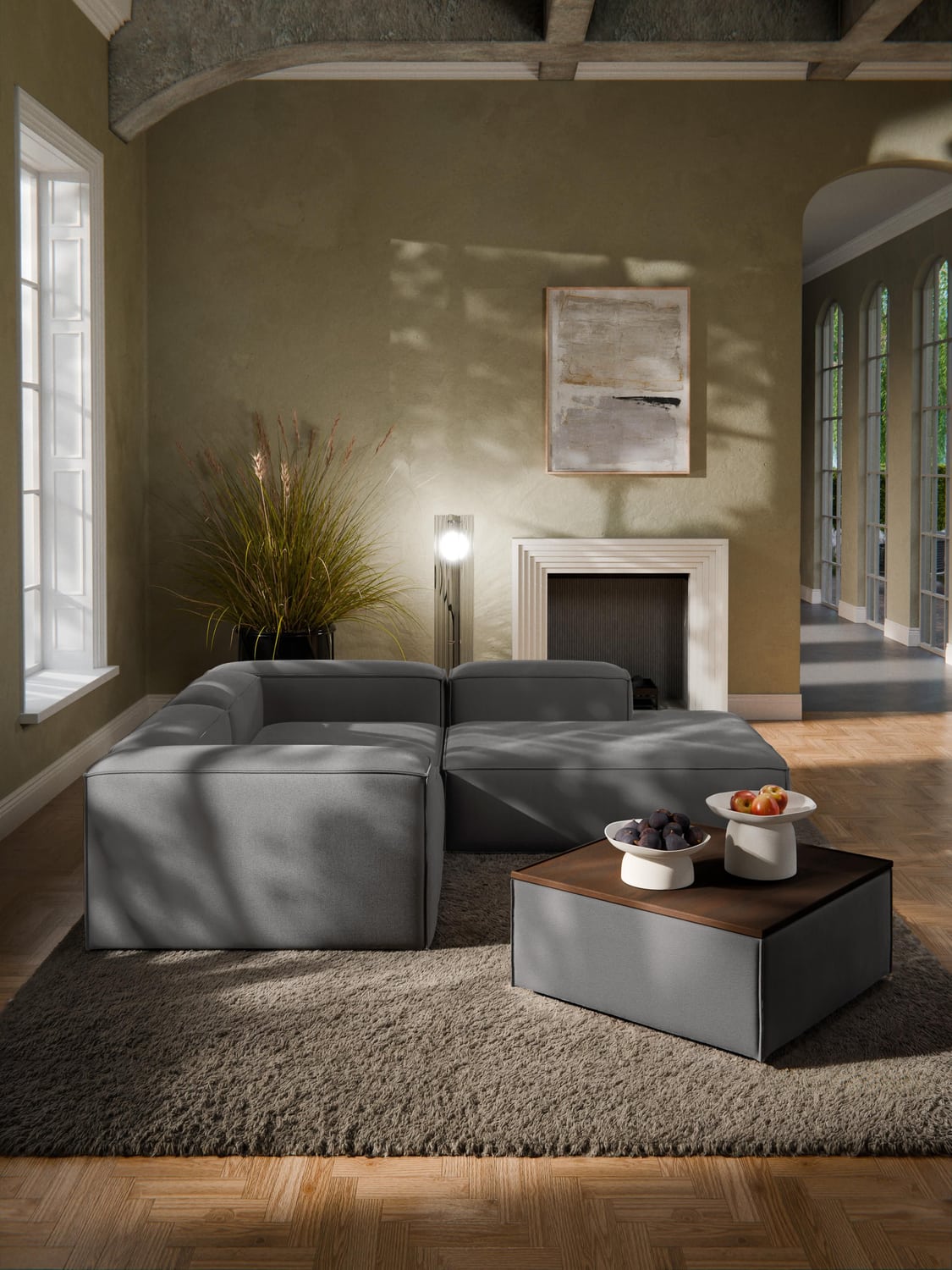 Lennon Sofa Ottoman with Storage — Dark Grey