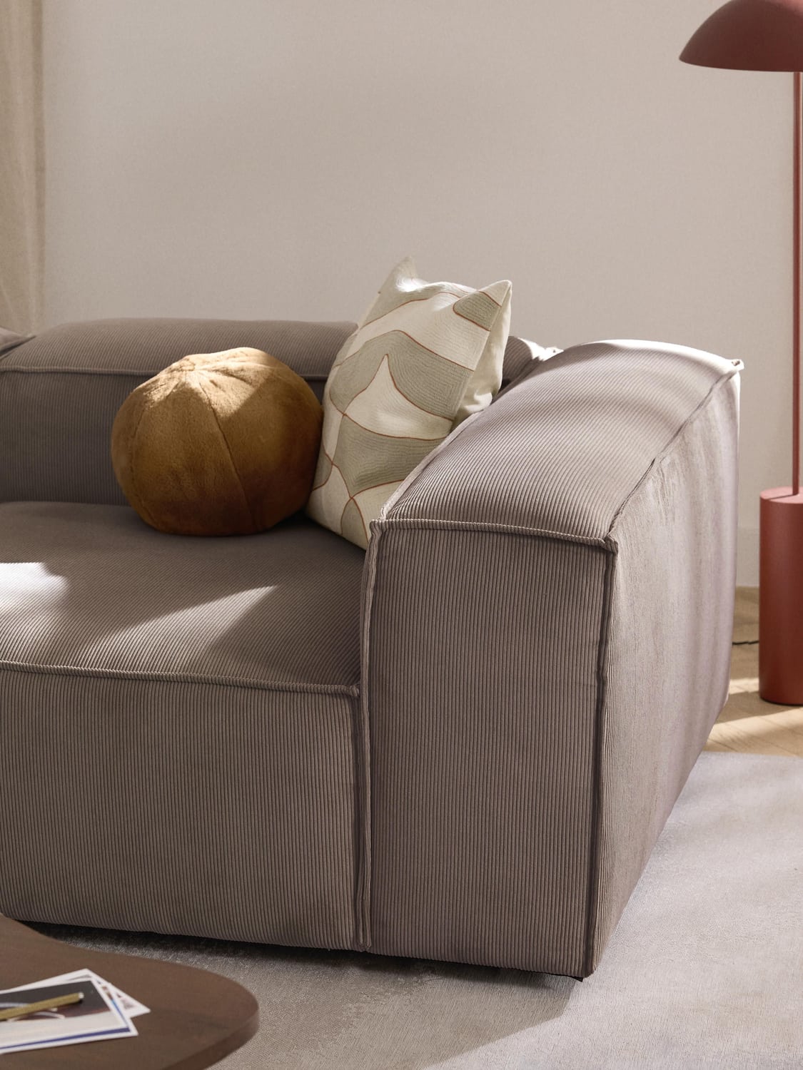 Lennon Corner Module in Corduroy — Mushroom