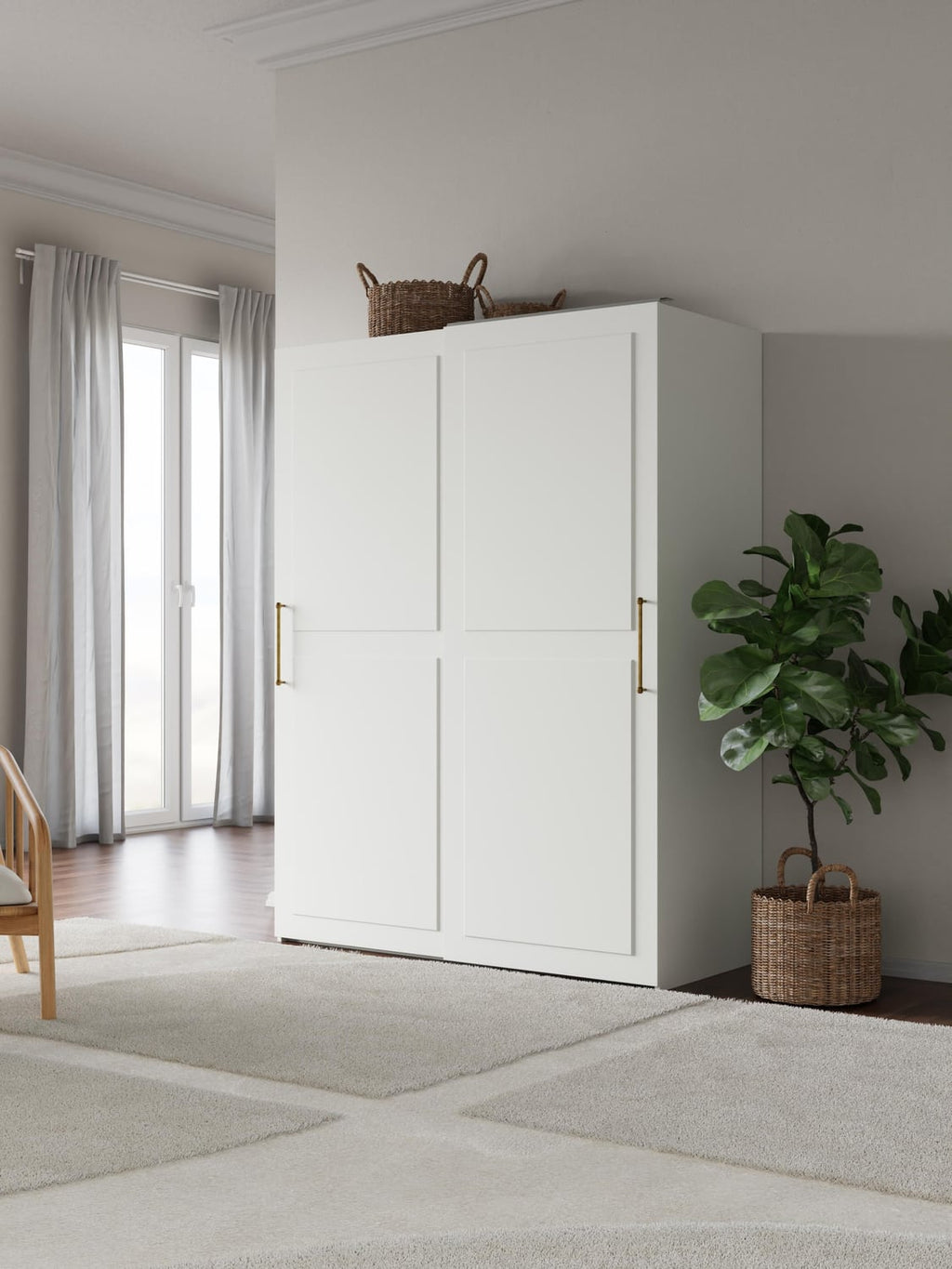Charlotte Modular Sliding-Door Wardrobe, 150 cm Width, in various sizes — Off-White