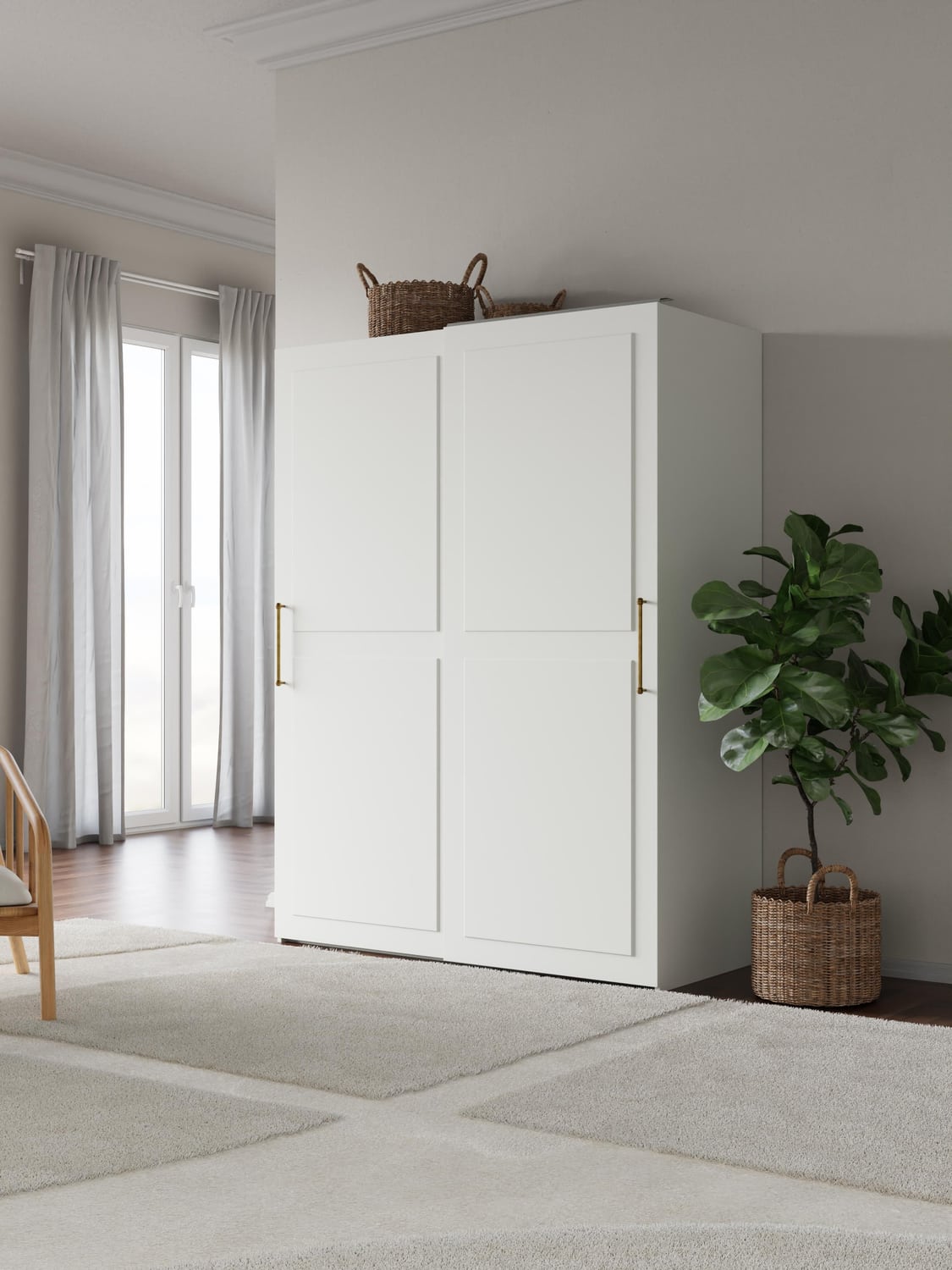 Charlotte Modular Sliding-Door Wardrobe, 150 cm Width, in various sizes — Off-White