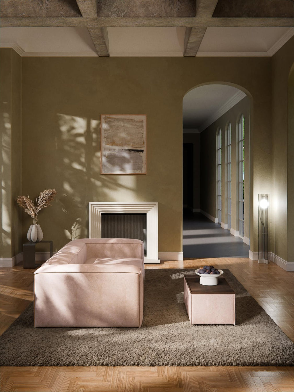 Lennon Sofa Ottoman in Linen Blend with Storage — Taupe