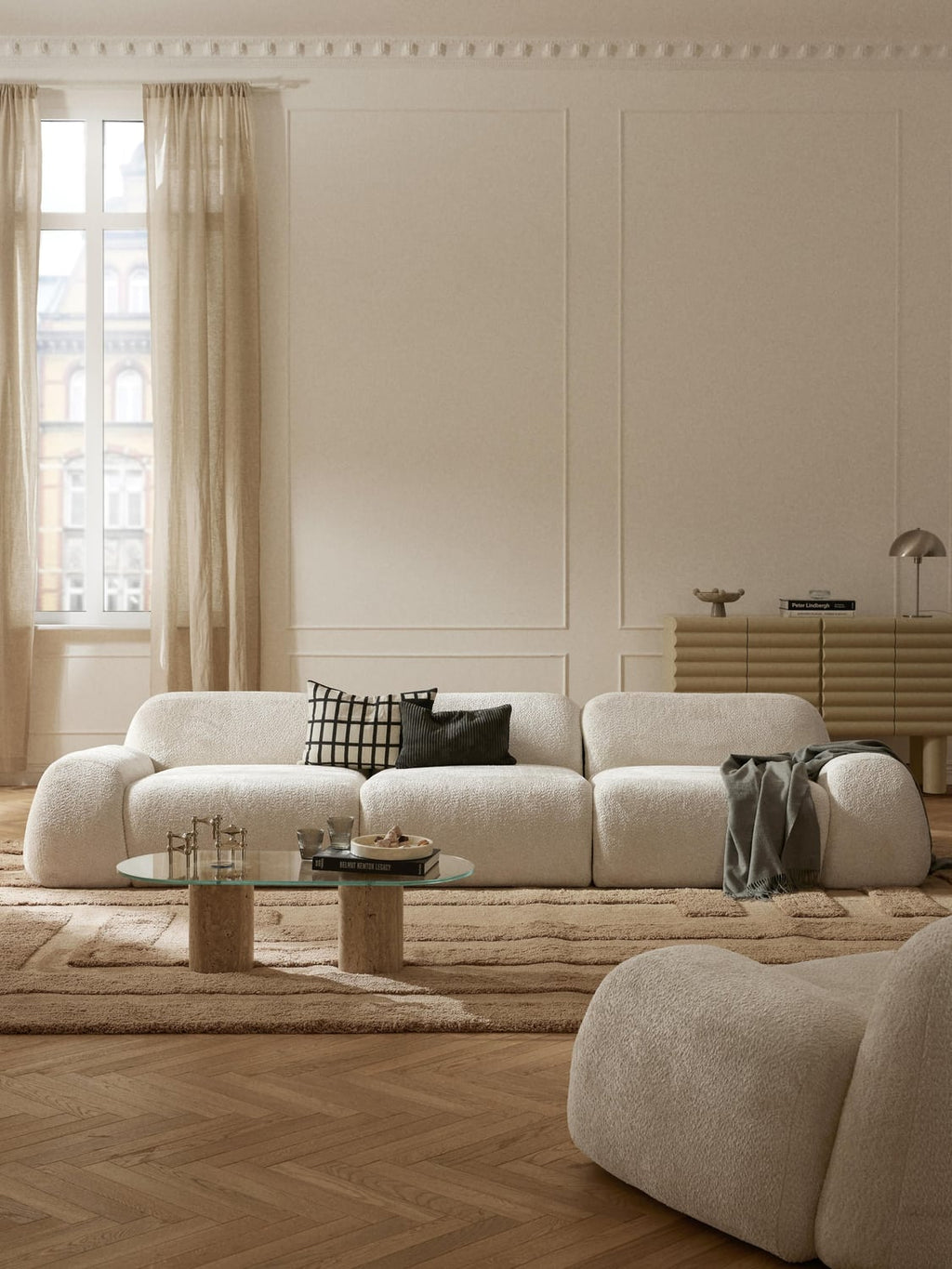 Wolke Modular Teddy Bouclé Sofa (4-seater) — Off-White