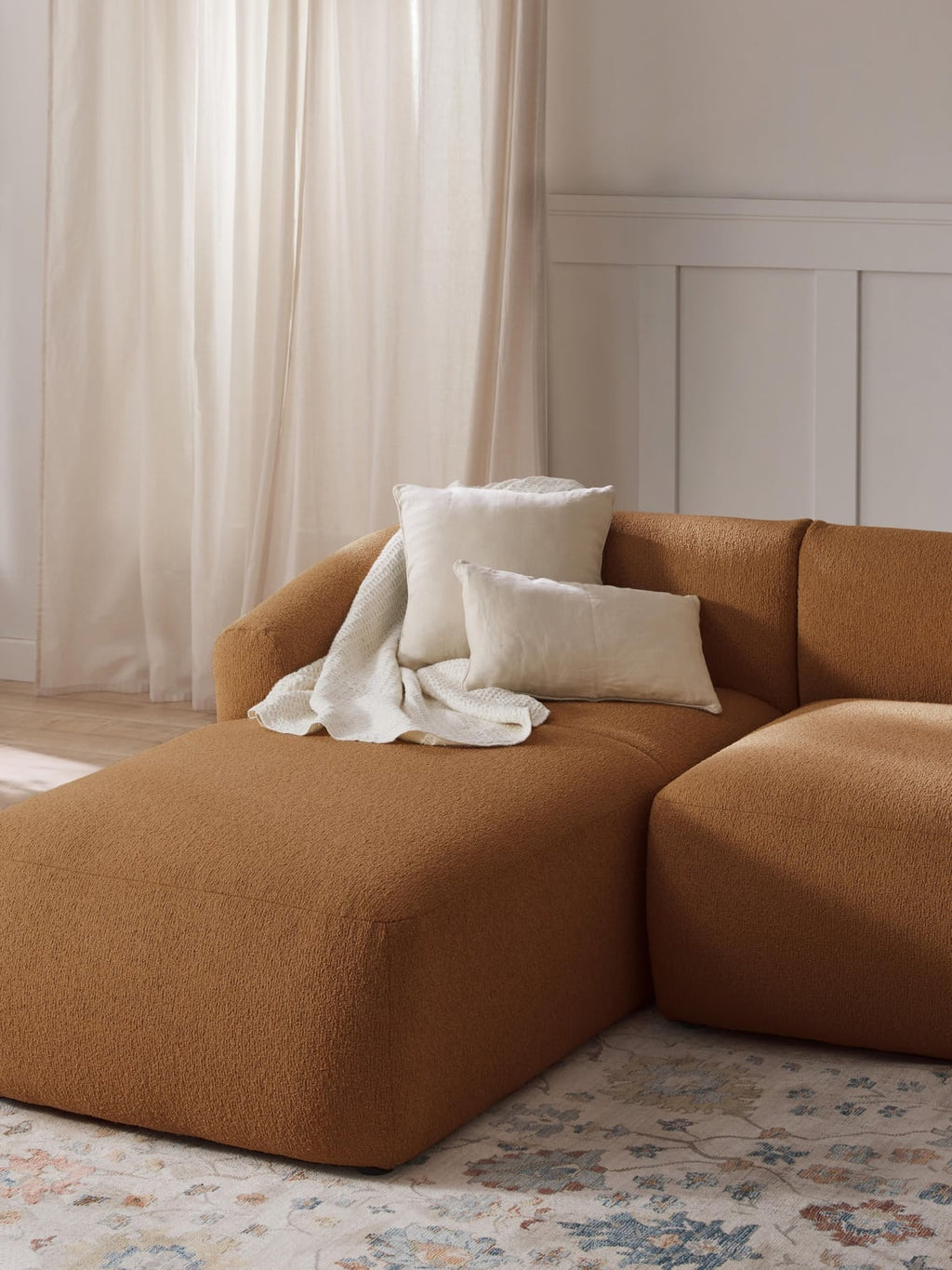 Sofia Bouclé-Chaise-Corner Module — Terracotta