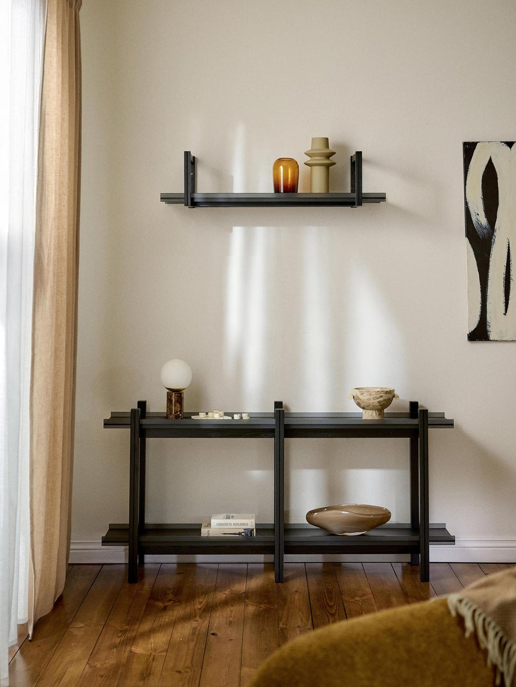 Alex Wooden Shelving Unit, Oak & Glass — Mushroom