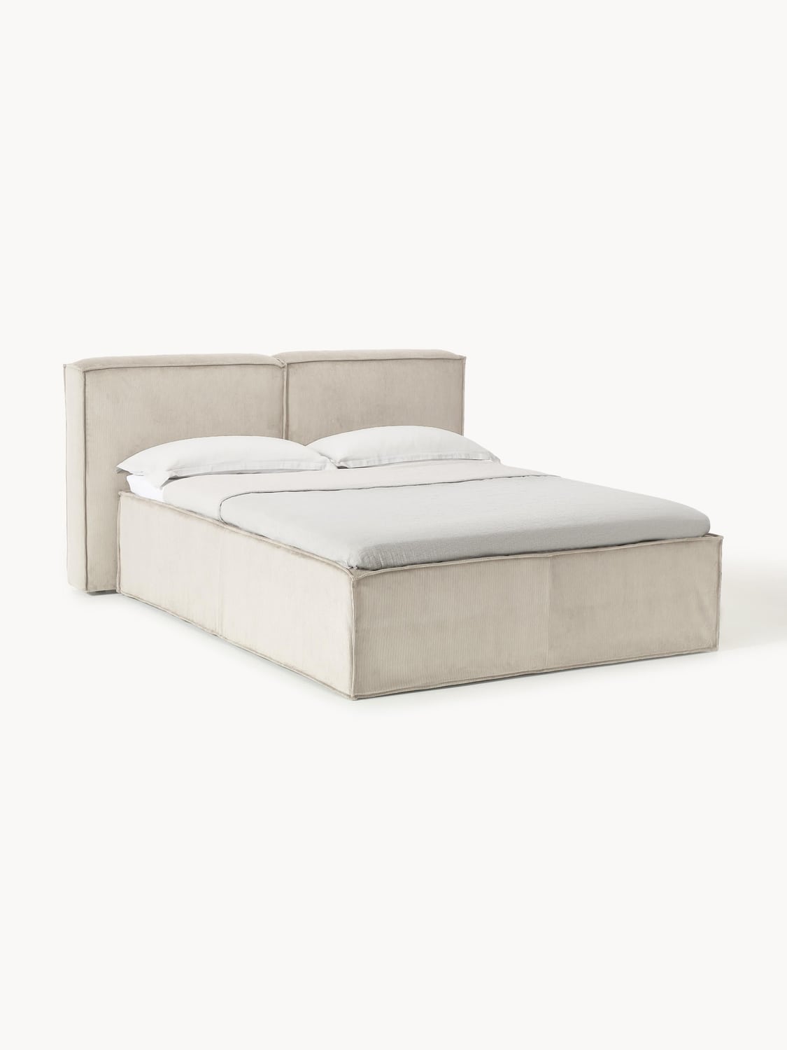 Lennon Corduroy-Box-Spring Bed — Light Grey