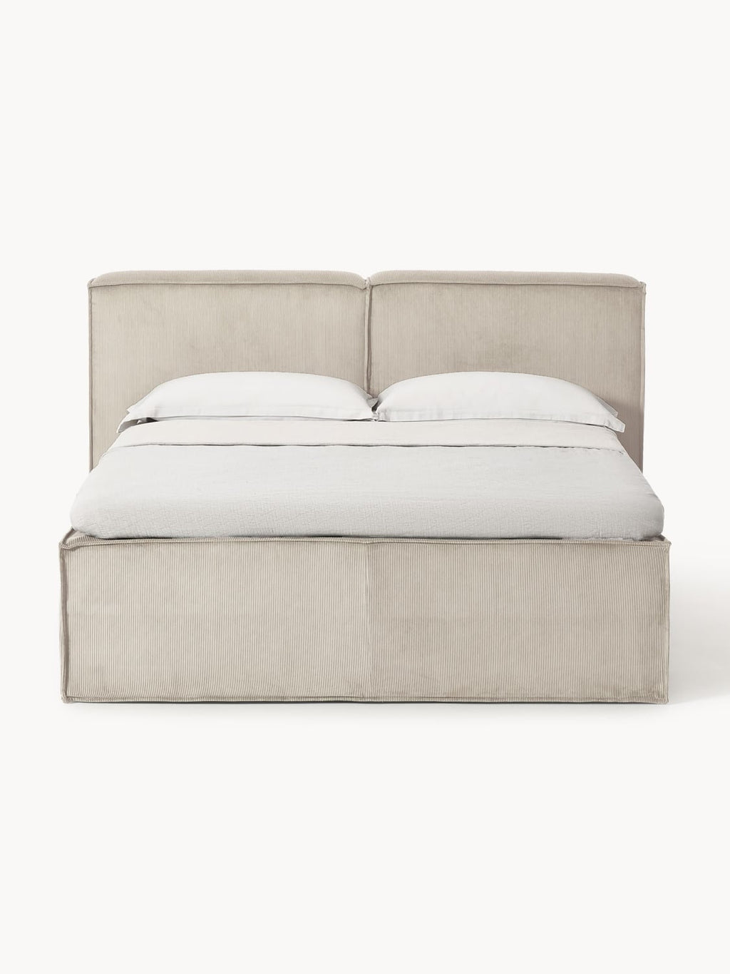Lennon Corduroy-Box-Spring Bed — Light Grey