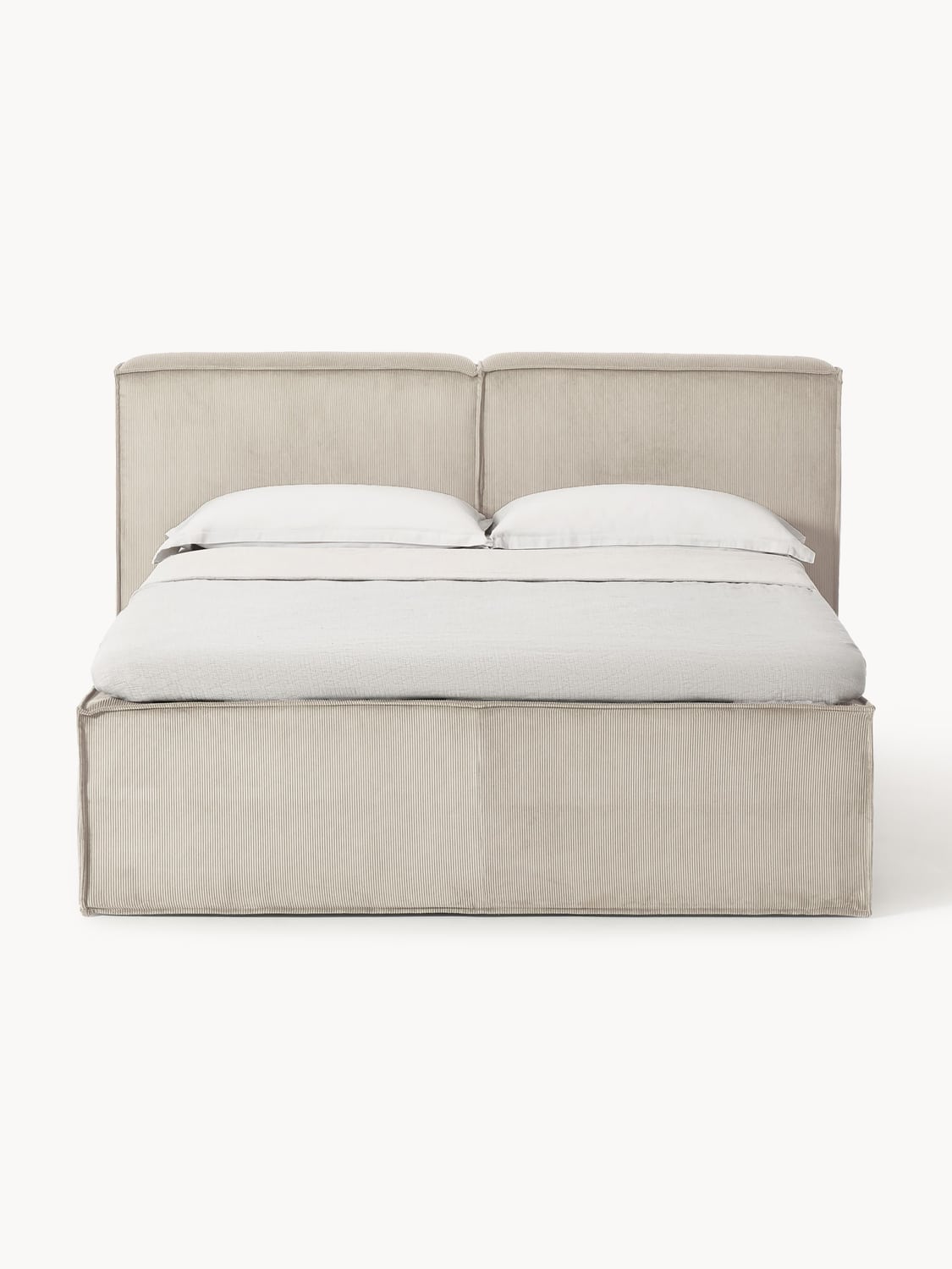 Lennon Corduroy-Box-Spring Bed — Light Grey