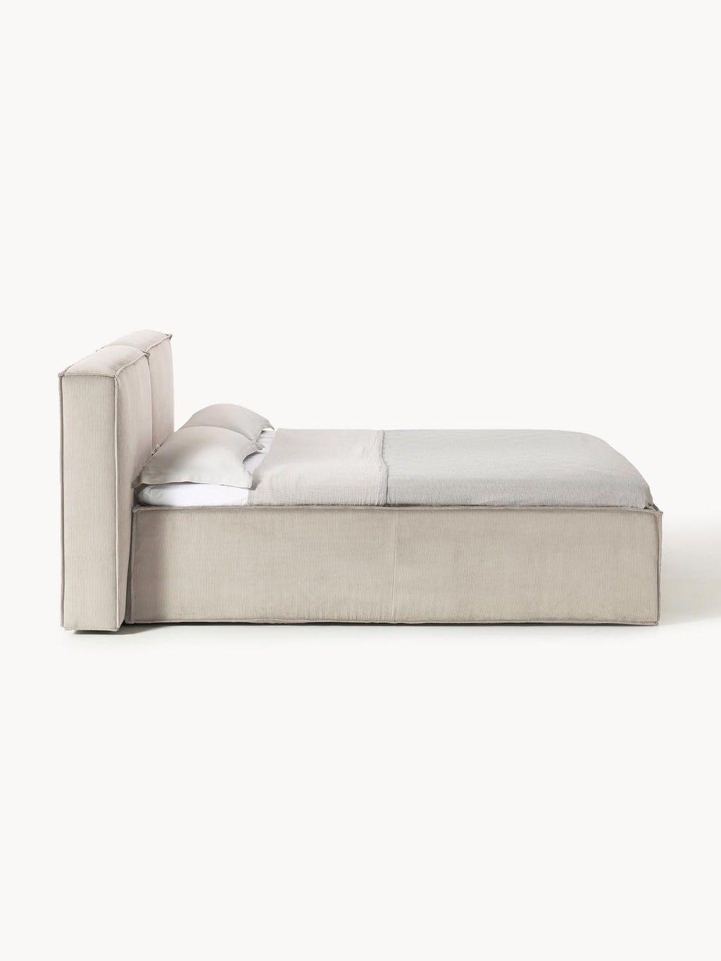 Lennon Corduroy-Box-Spring Bed — Light Grey