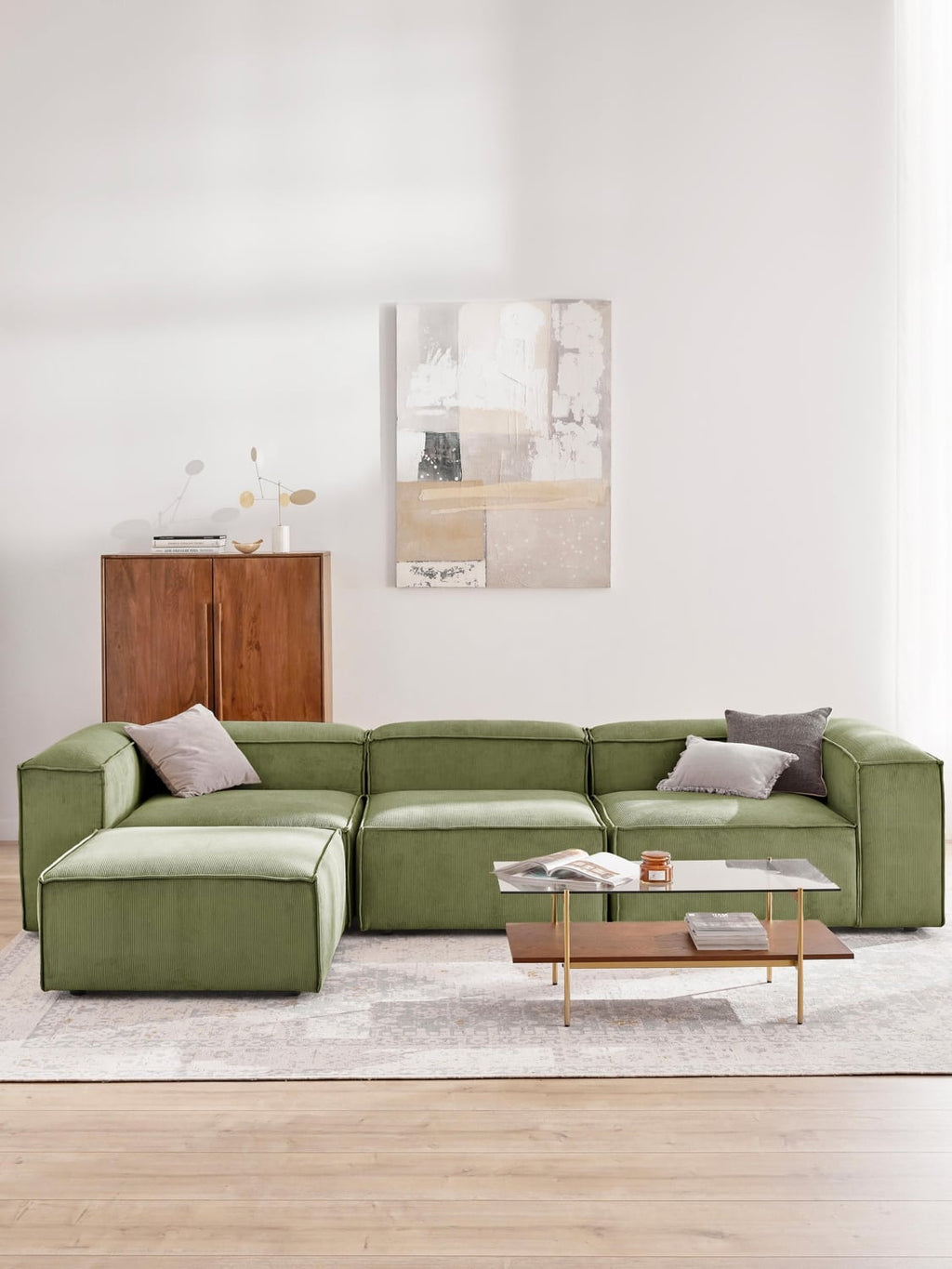 Lennon Modular Sofa (4-seater) in Corduroy with Ottoman (left/right) — Taupe
