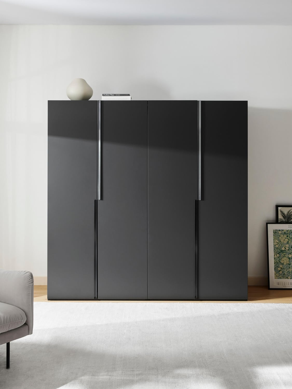 Leon Modular Hinged-Door Wardrobe, 200 cm Width, in various sizes — Charcoal