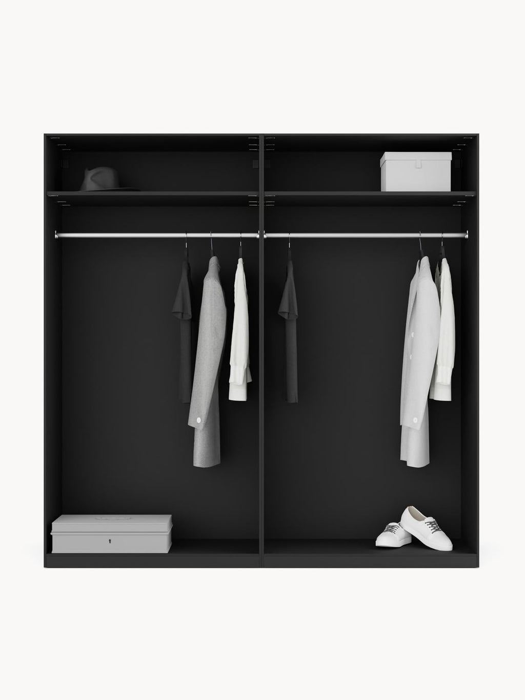 Leon Modular Hinged-Door Wardrobe, 200 cm Width, in various sizes — Charcoal