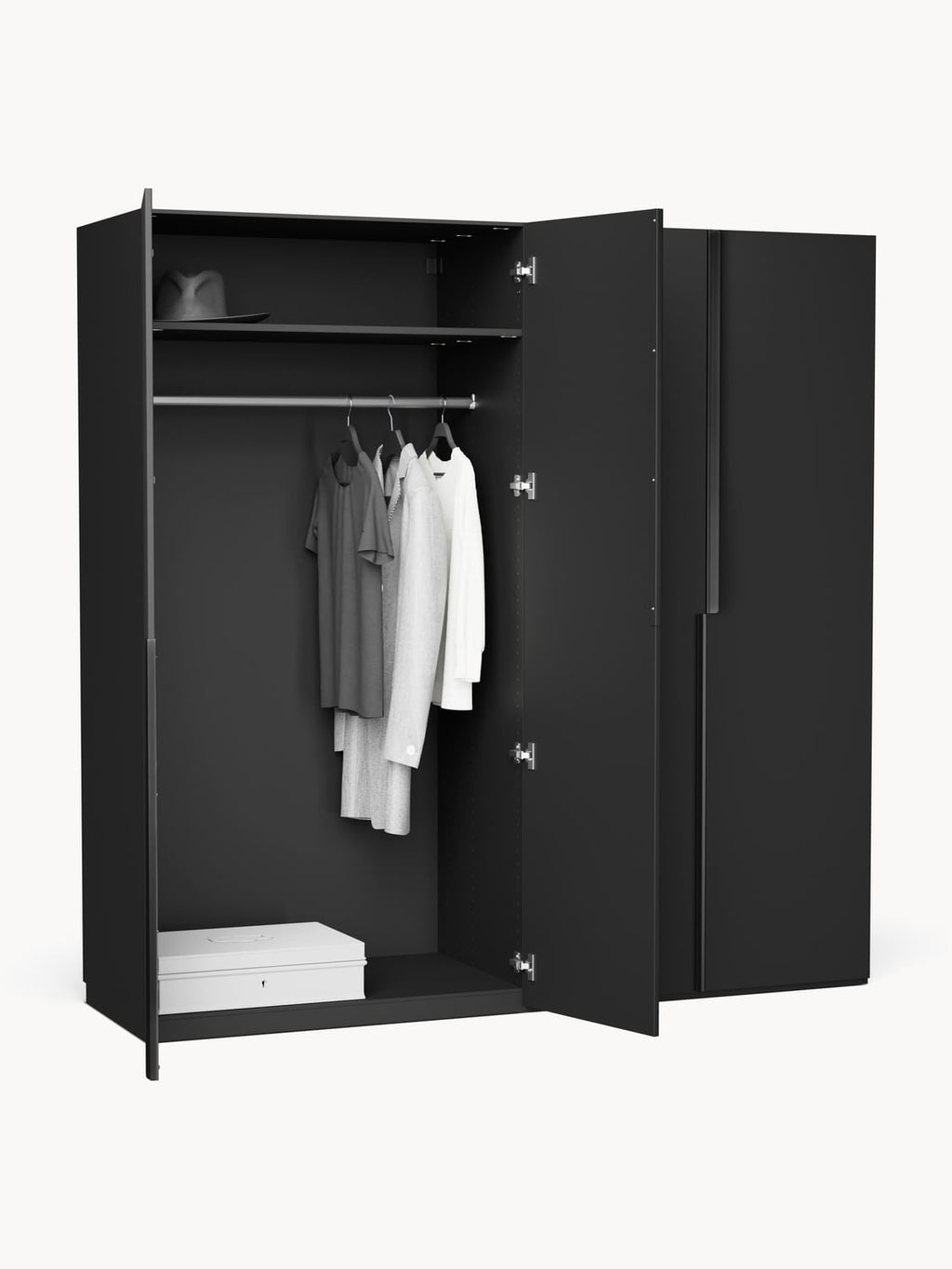 Leon Modular Hinged-Door Wardrobe, 200 cm Width, in various sizes — Charcoal