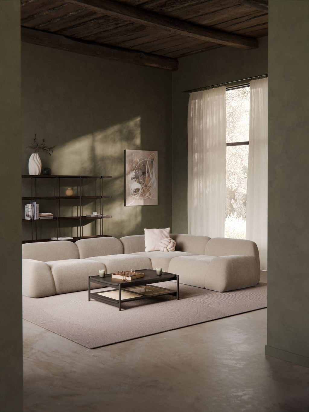 Wolke Round Corner Module — Warm Grey
