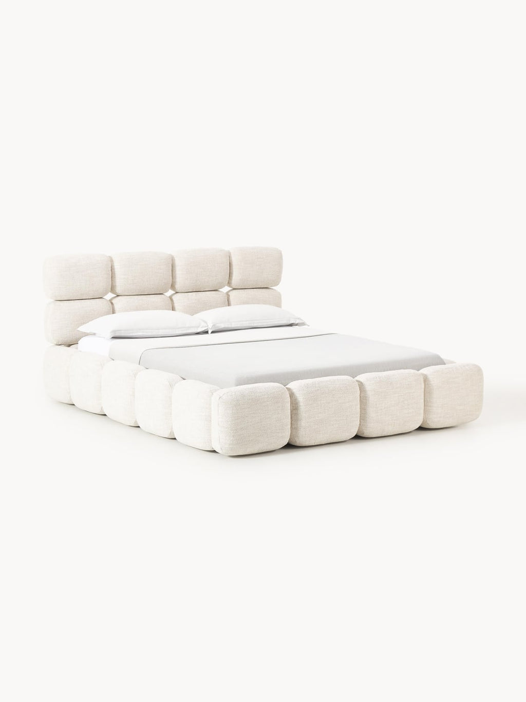 Tayla Upholstered Bed in Bouclé with Storage — Ivory