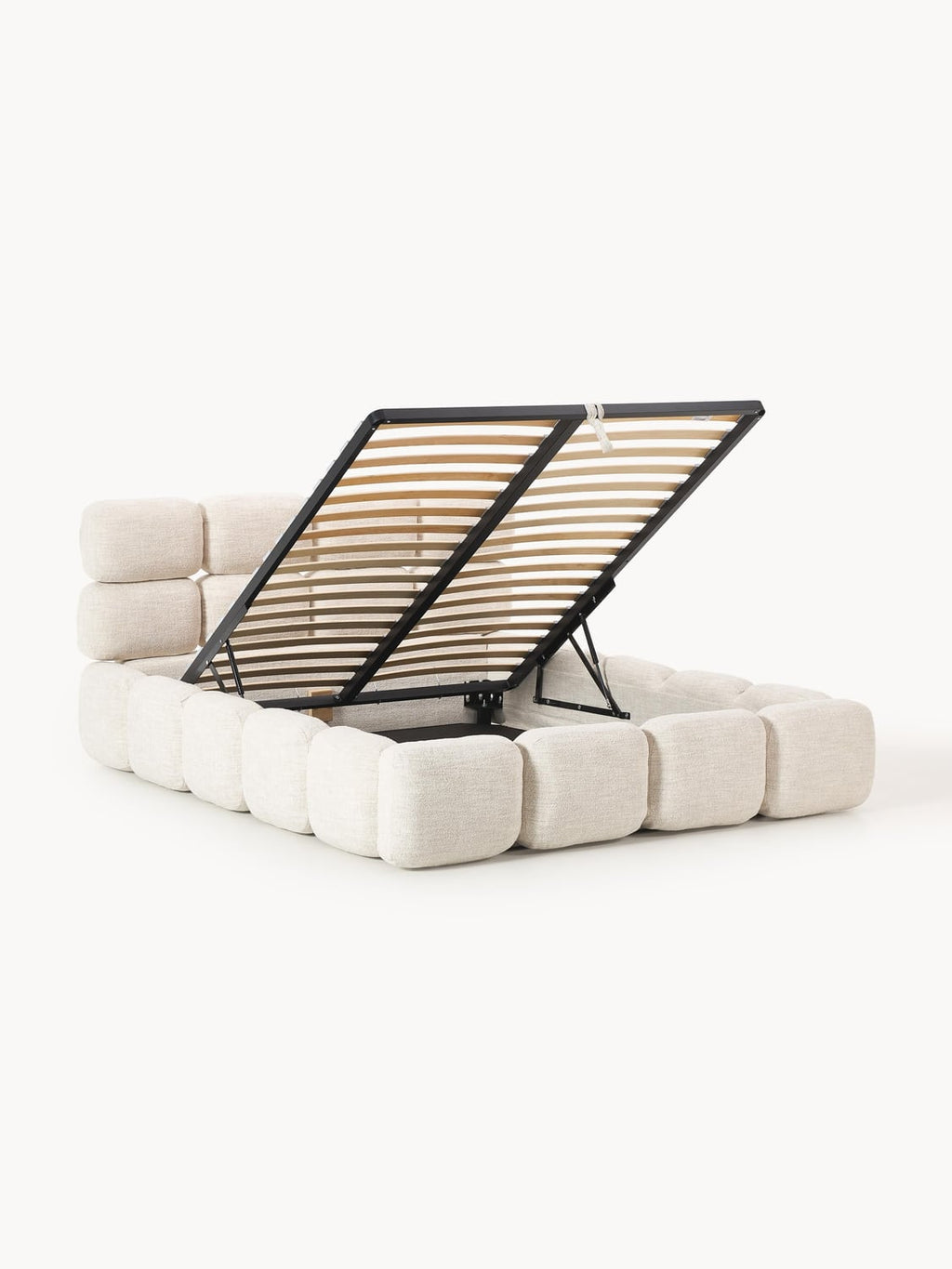 Tayla Upholstered Bed in Bouclé with Storage — Ivory