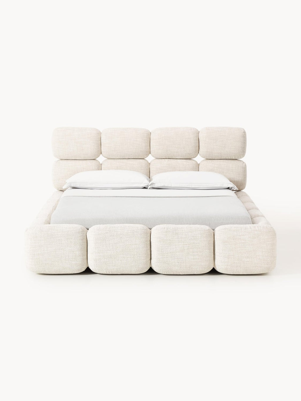 Tayla Upholstered Bed in Bouclé with Storage — Ivory