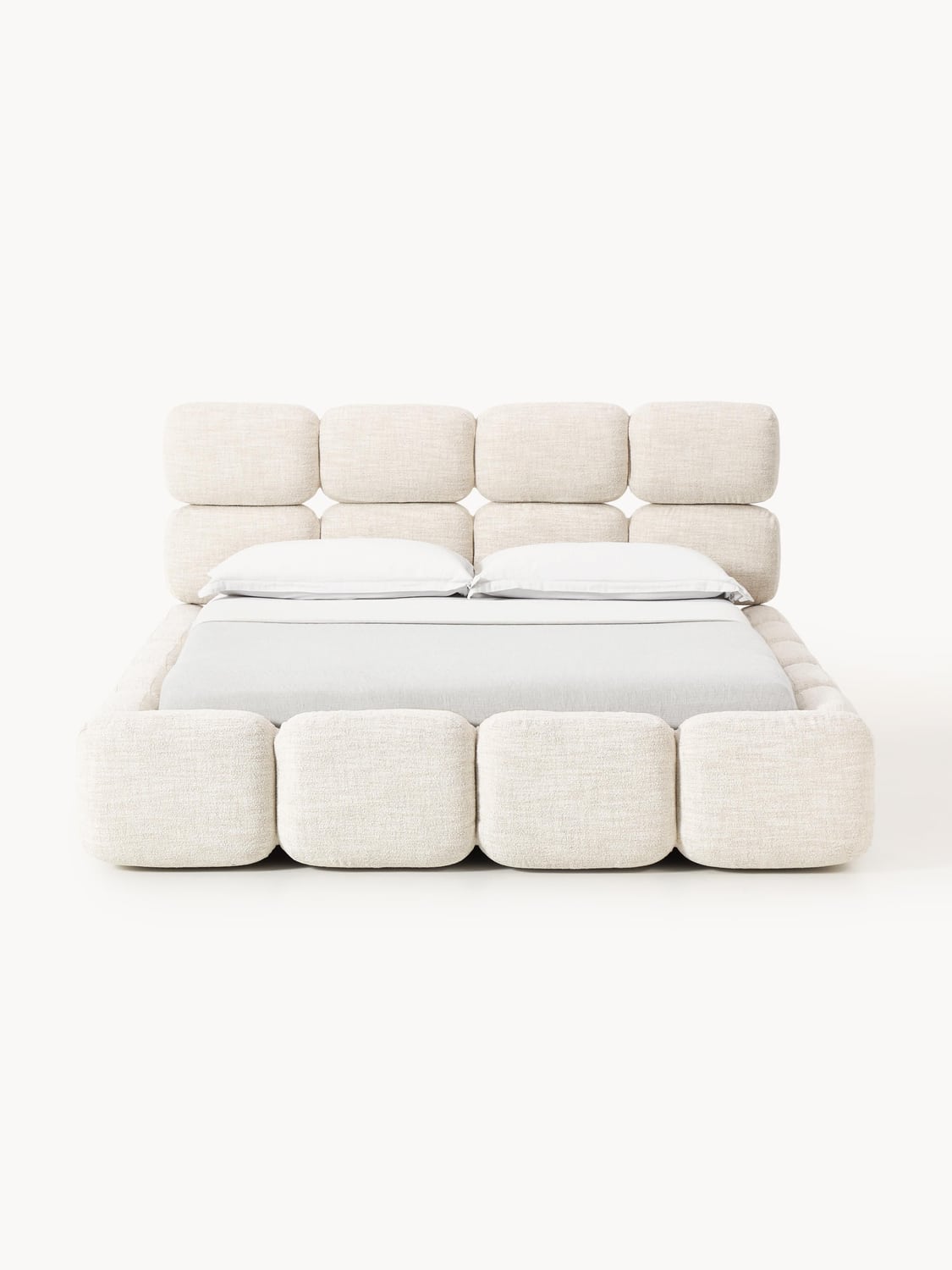 Tayla Upholstered Bed in Bouclé with Storage — Ivory