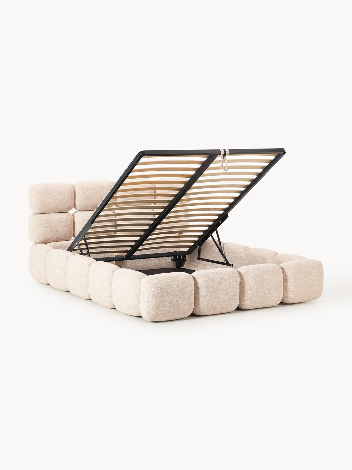 Tayla Upholstered Bed in Bouclé with Storage — Cream