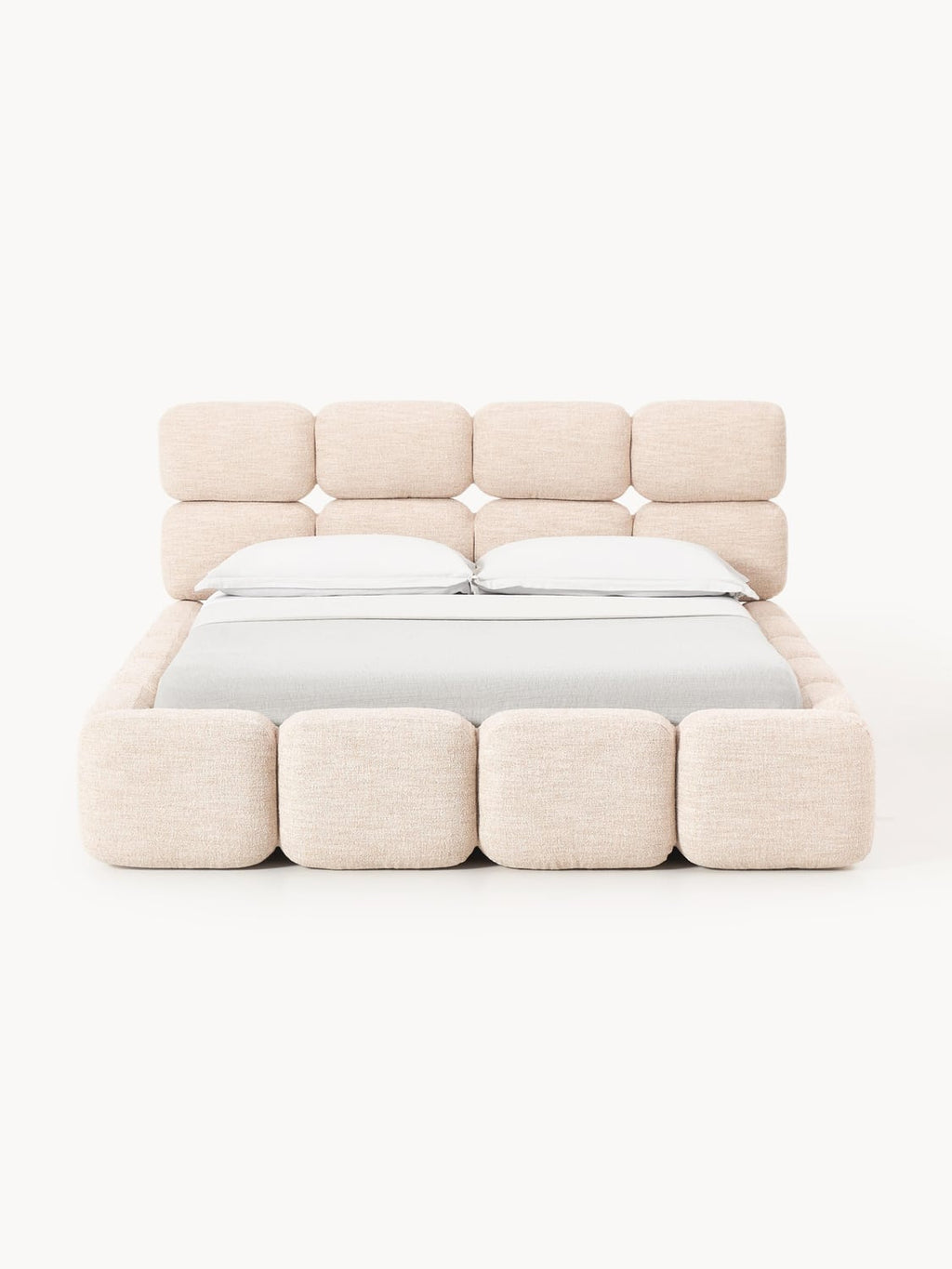 Tayla Upholstered Bed in Bouclé with Storage — Cream