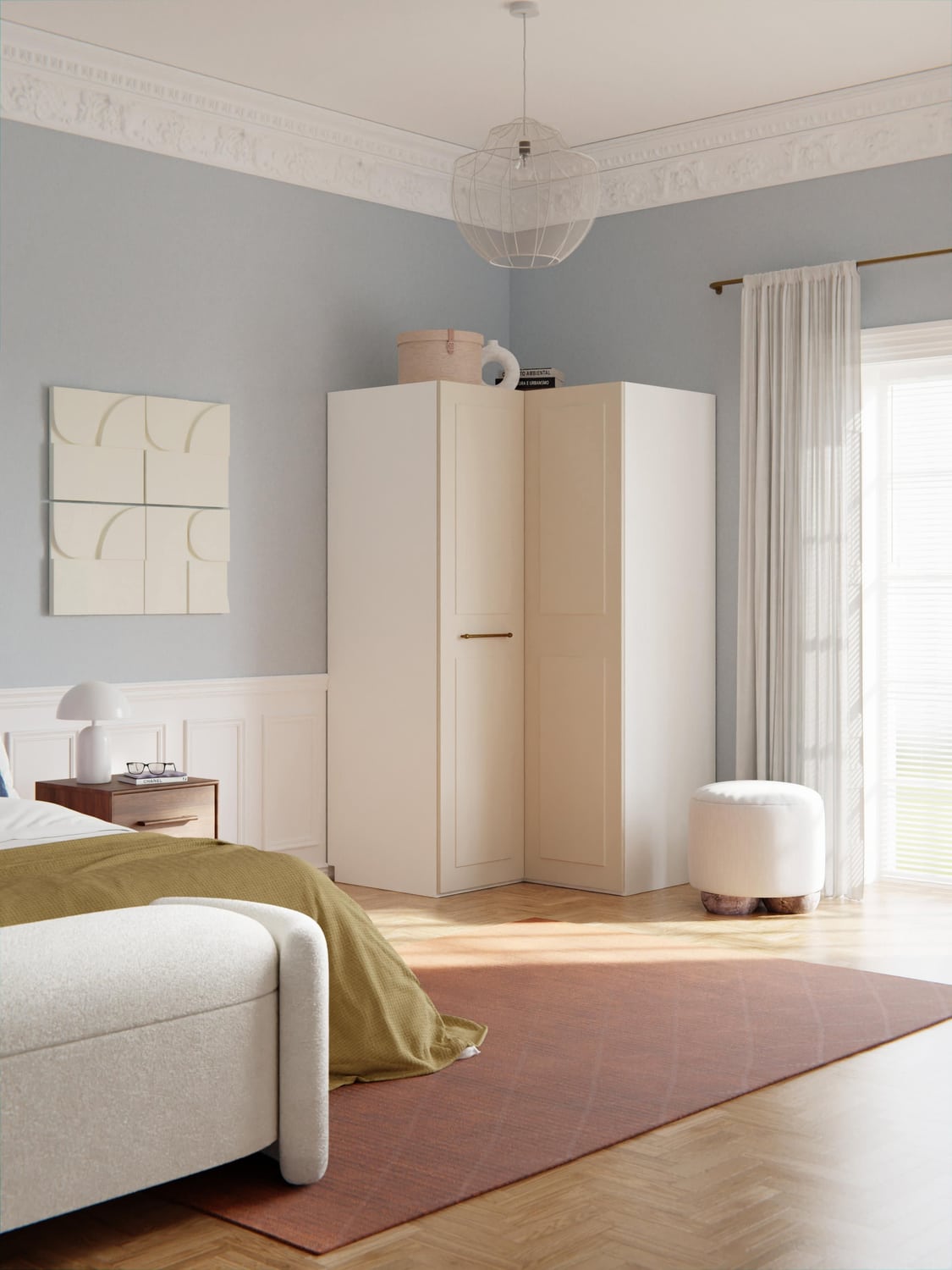 Charlotte Modular Corner Wardrobe, 115 cm Width — Light Grey