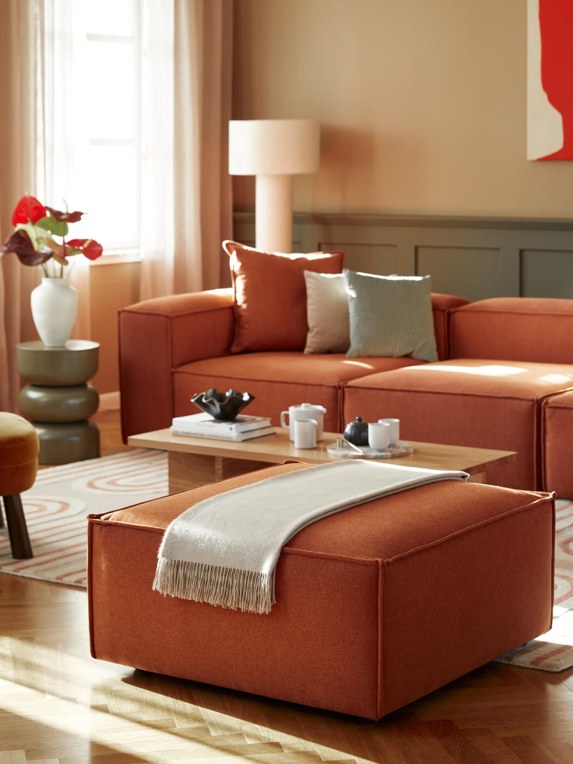 Lennon Sofa Ottoman — Terracotta
