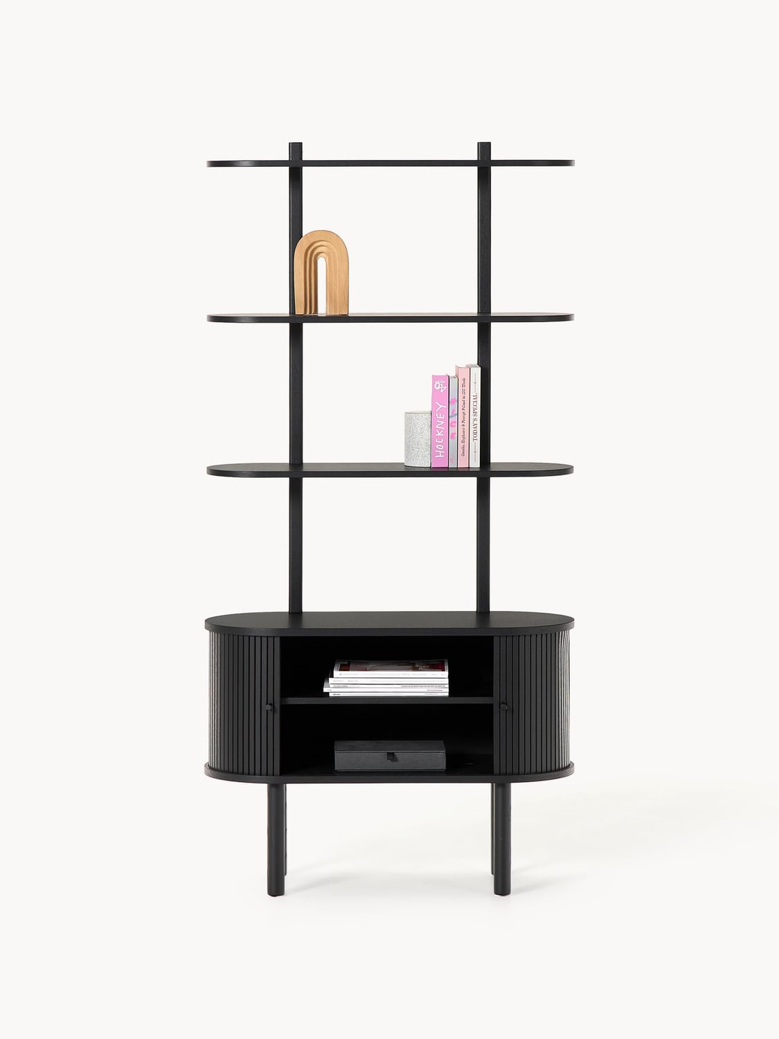 Calary Narrow Shelving Unit with Fluted Front — Slate Grey