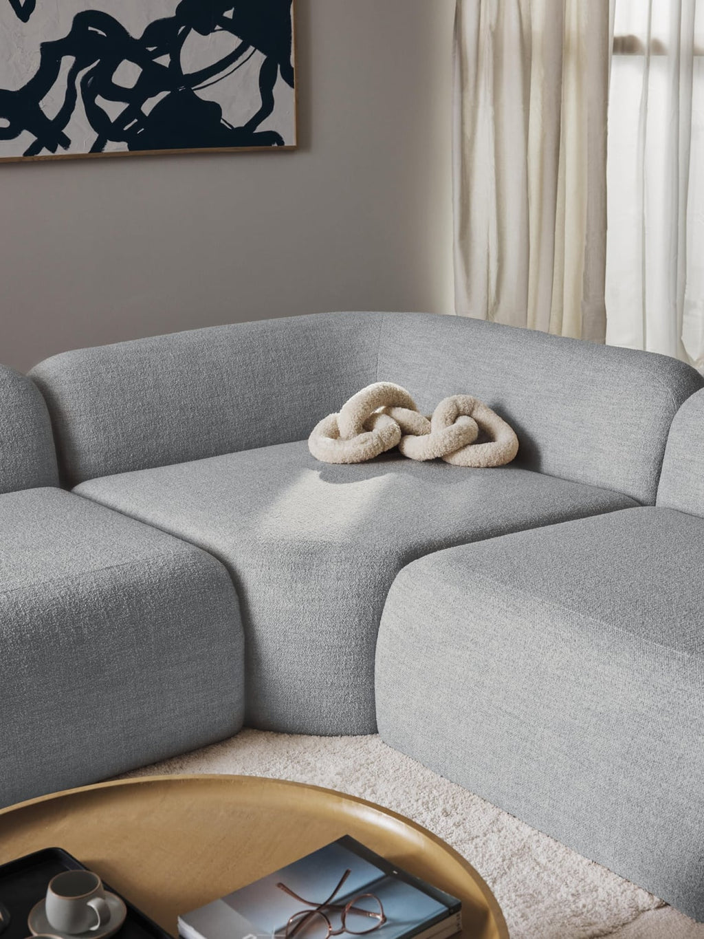 Wolke Round Bouclé Corner Module — Light Blue