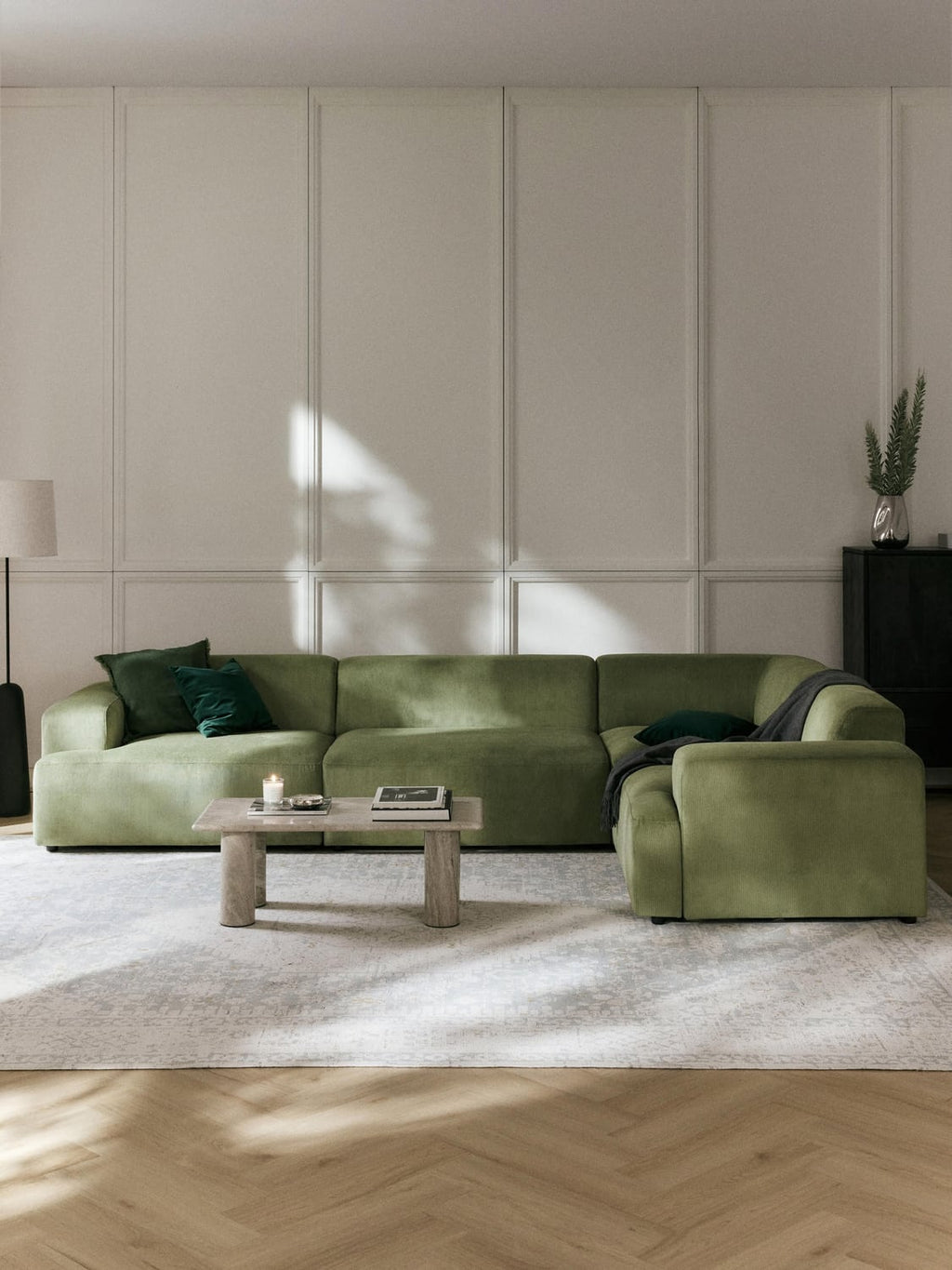 Melva Large Corduroy Corner Sofa (4-seater) — Taupe