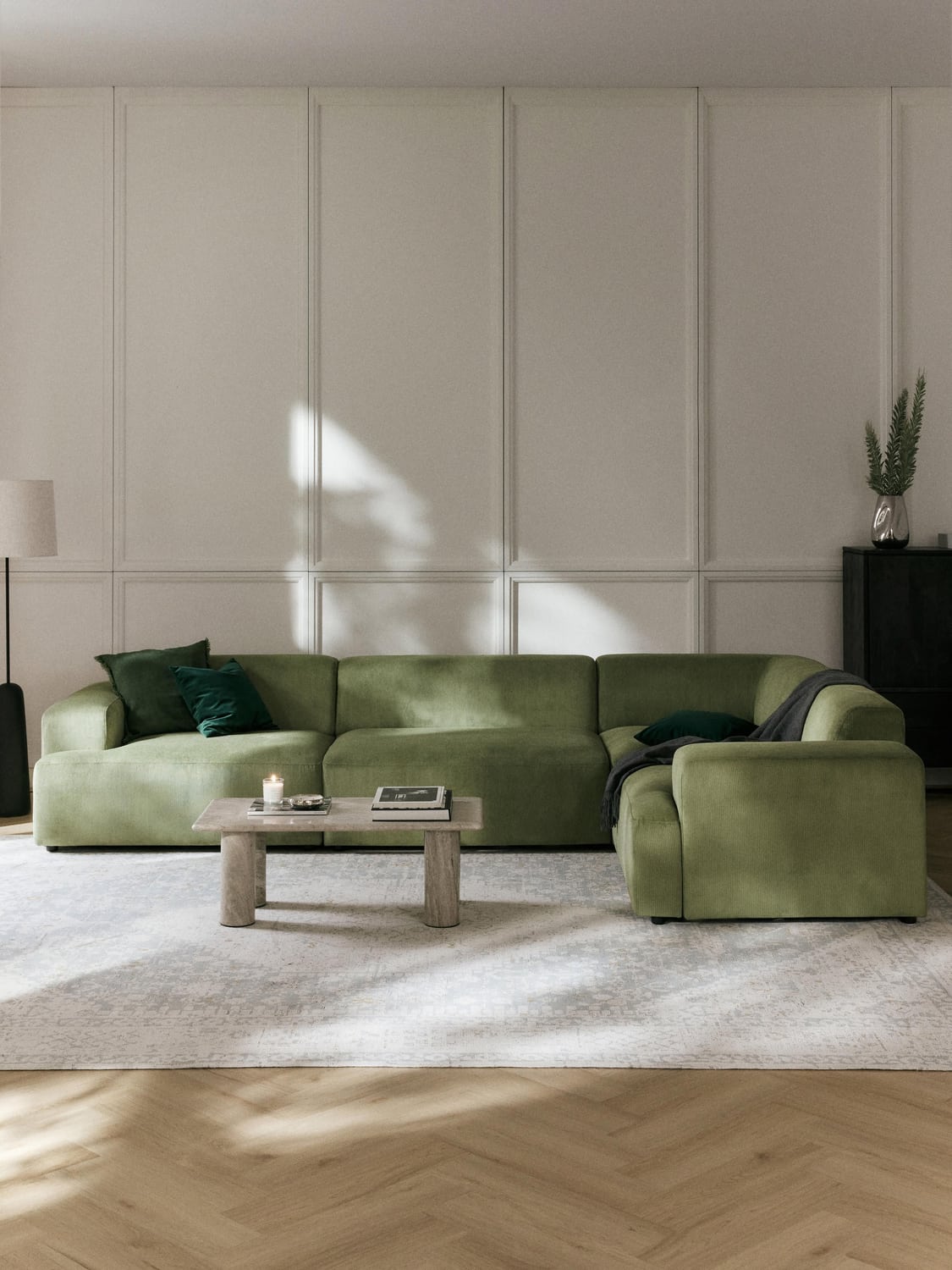 Melva Large Corduroy Corner Sofa (4-seater) — Taupe