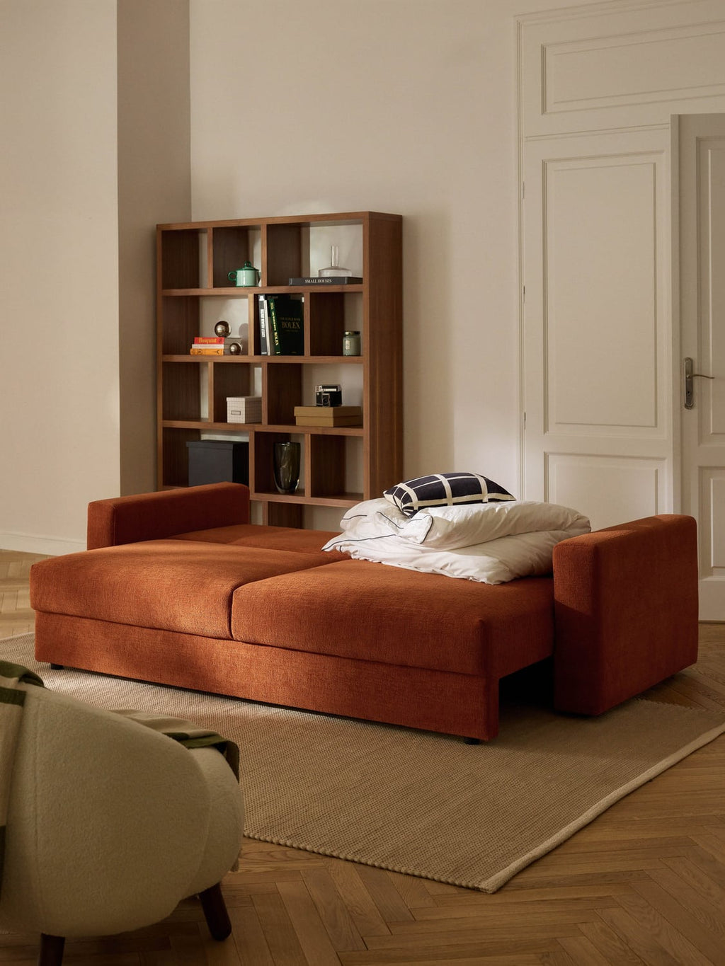 Tasha Velvet-Sofa Bed (3-seater) with Storage — Rust