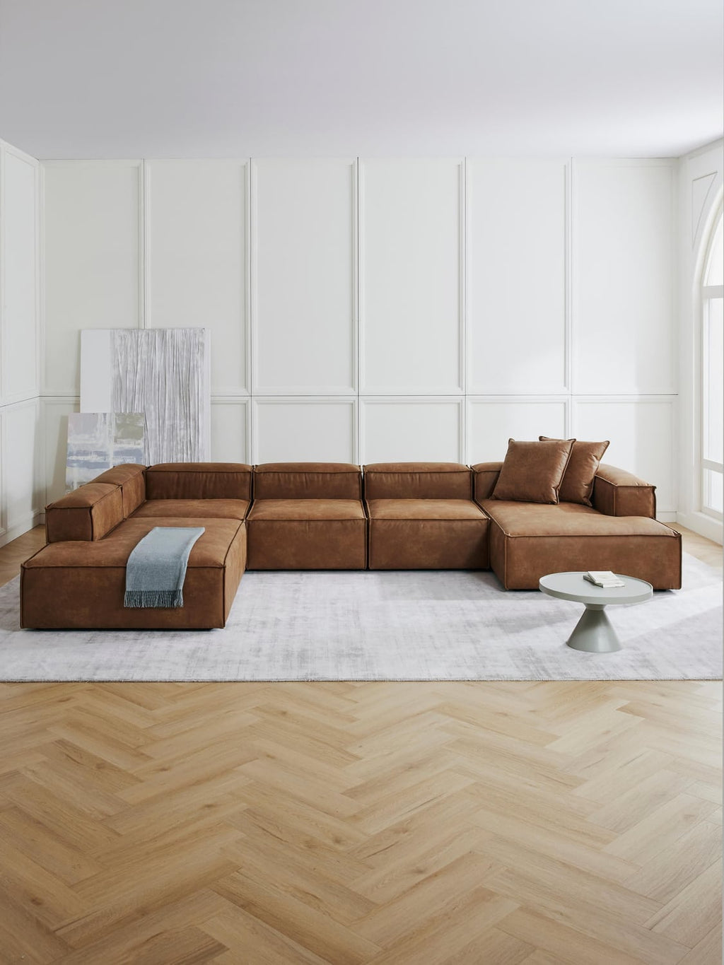 Lennon Ottoman Corner Module in Leather — Terracotta