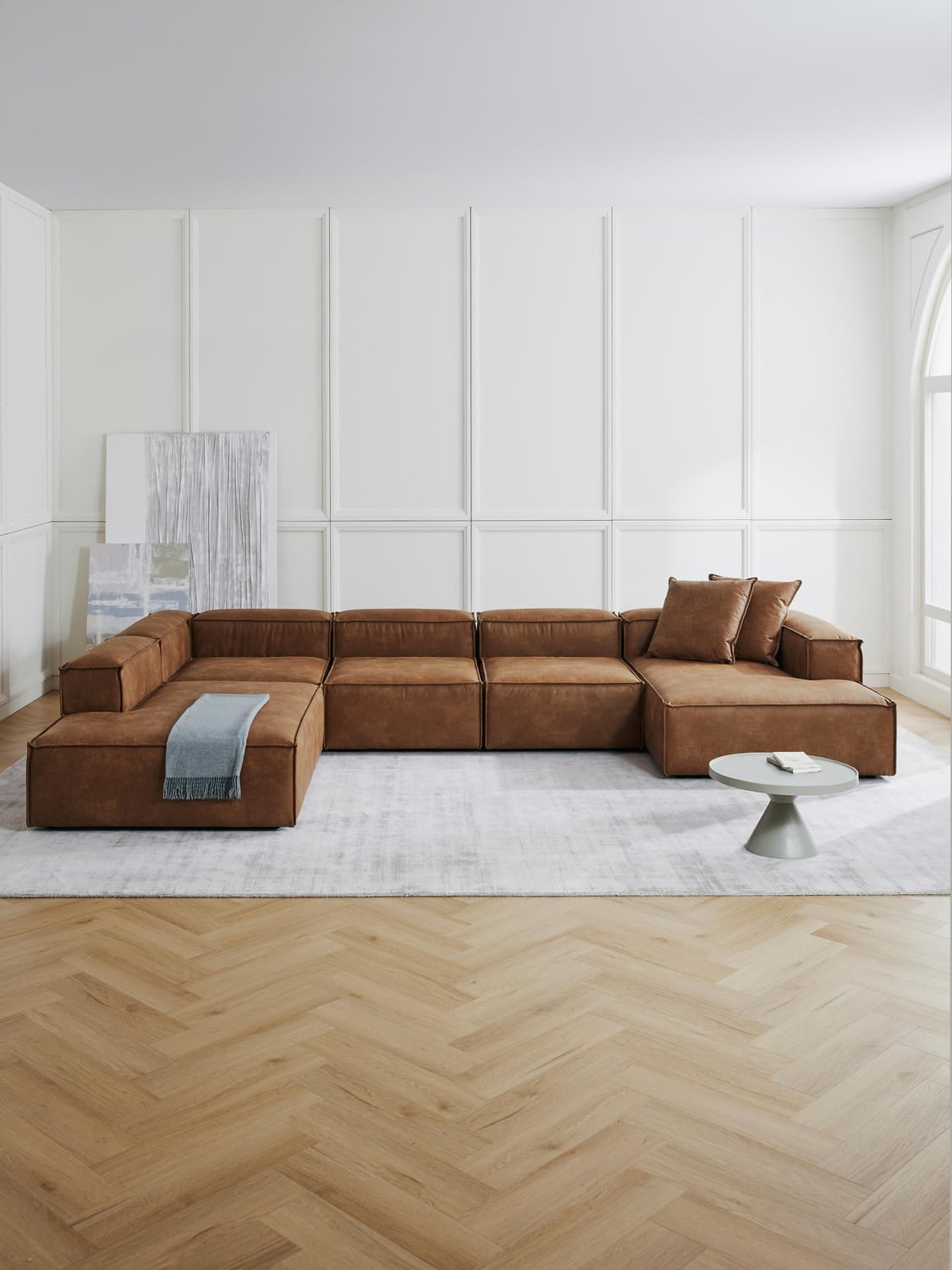 Lennon Ottoman Corner Module in Leather — Terracotta