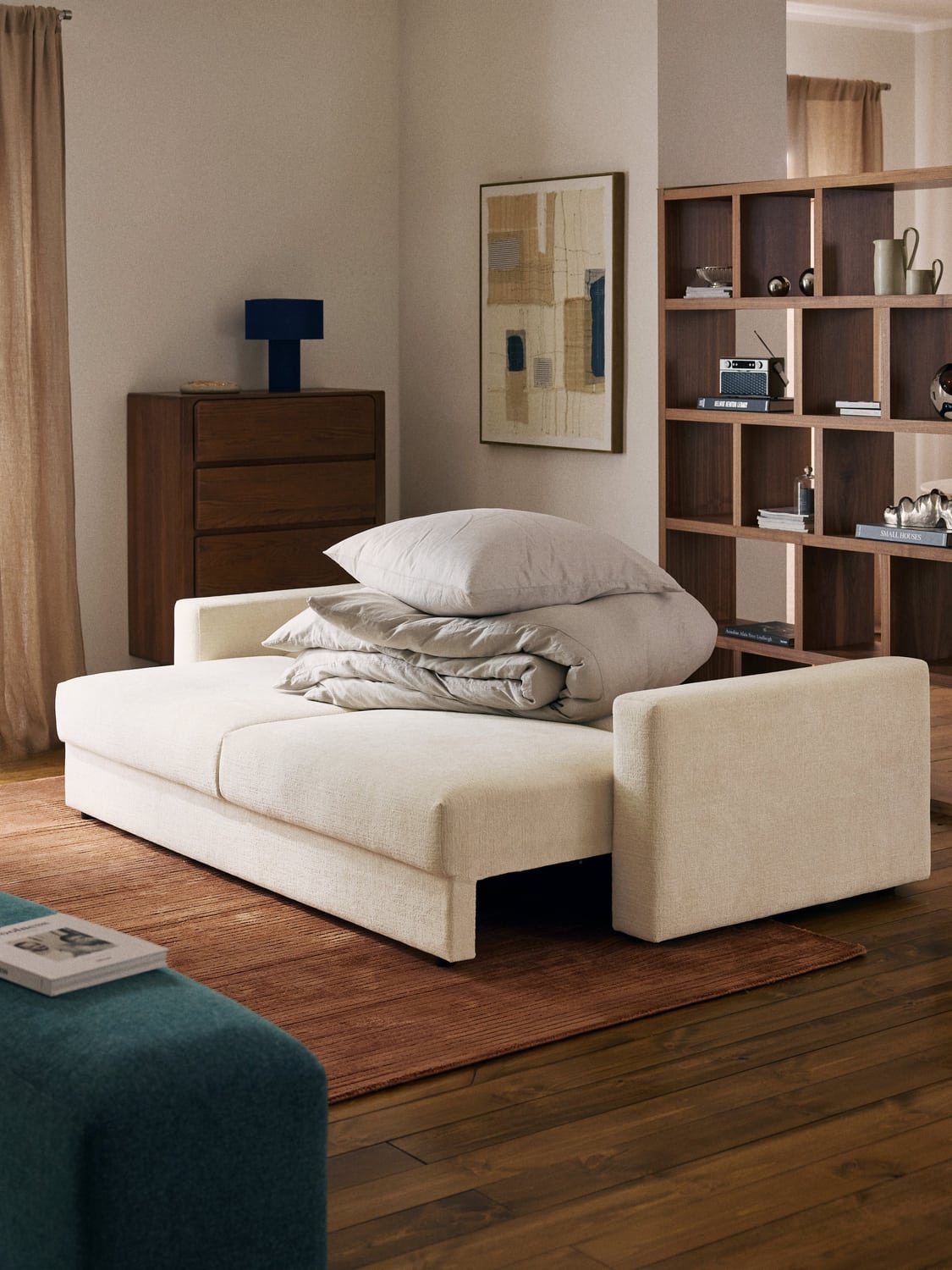Tasha Velvet-Sofa Bed (3-seater) with Storage — Off-White