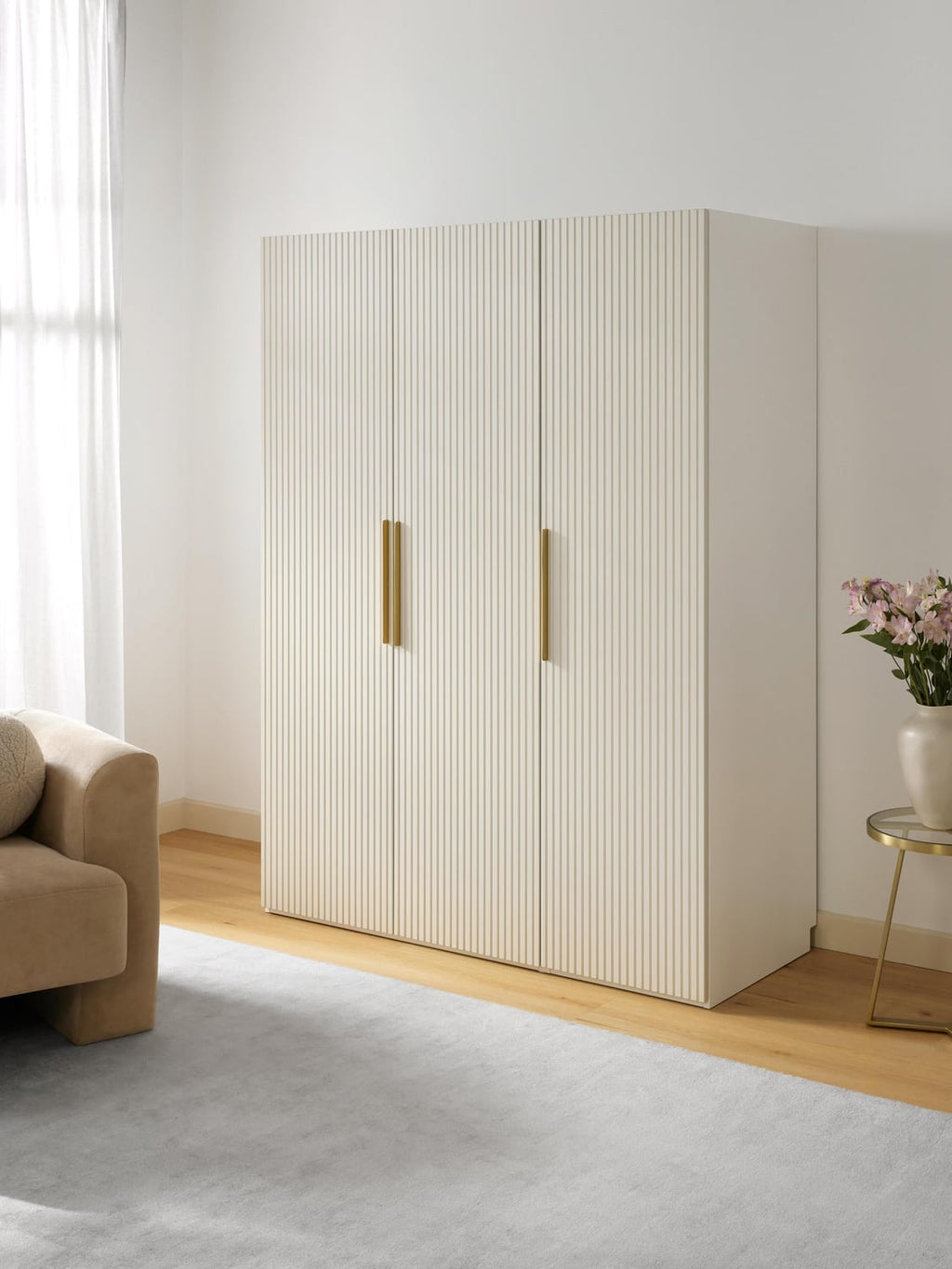 Simone Modular Hinged-Door Wardrobe, 150 cm Width, in various sizes — Light Grey