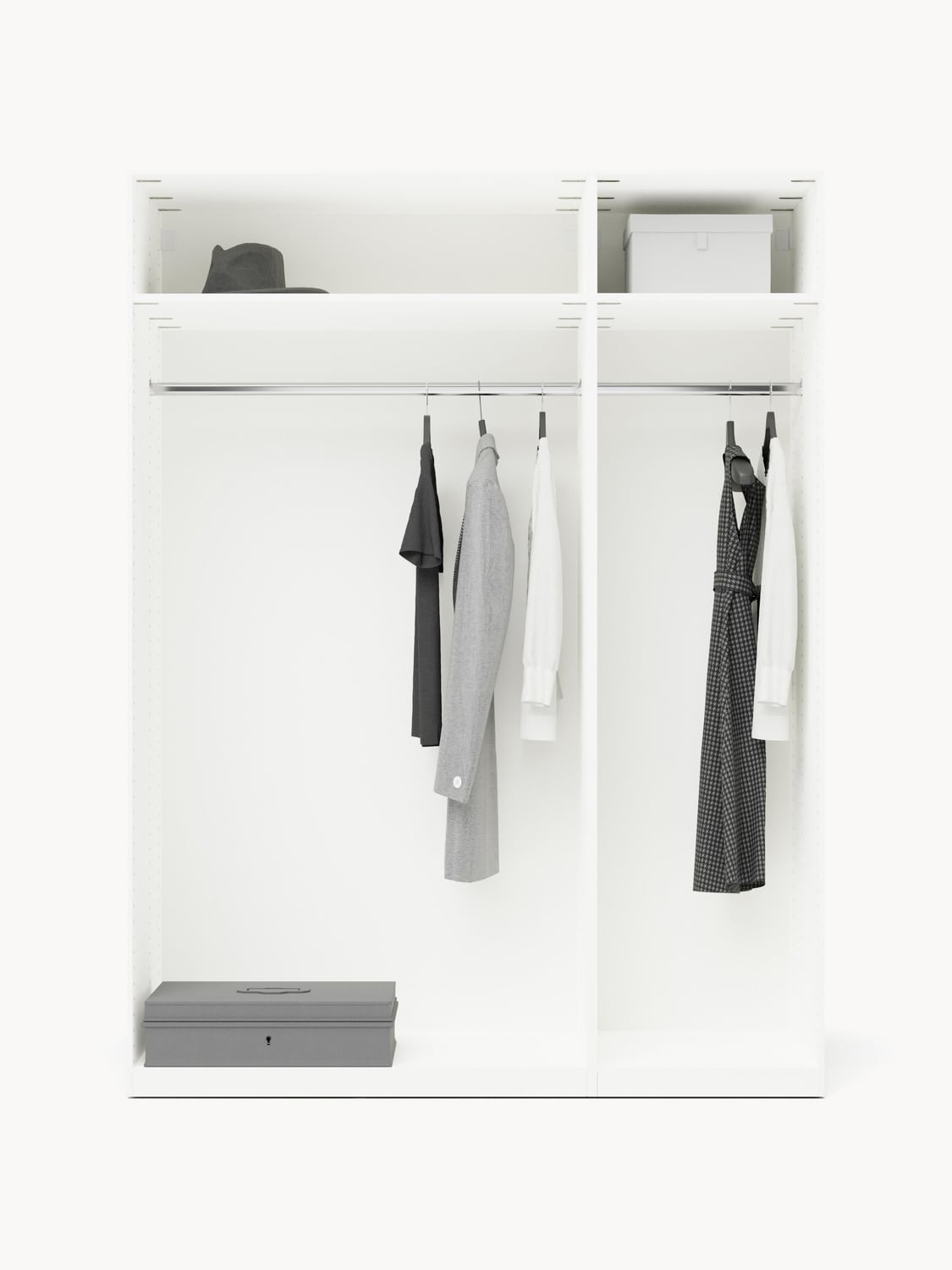 Simone Modular Hinged-Door Wardrobe, 150 cm Width, in various sizes — Light Grey
