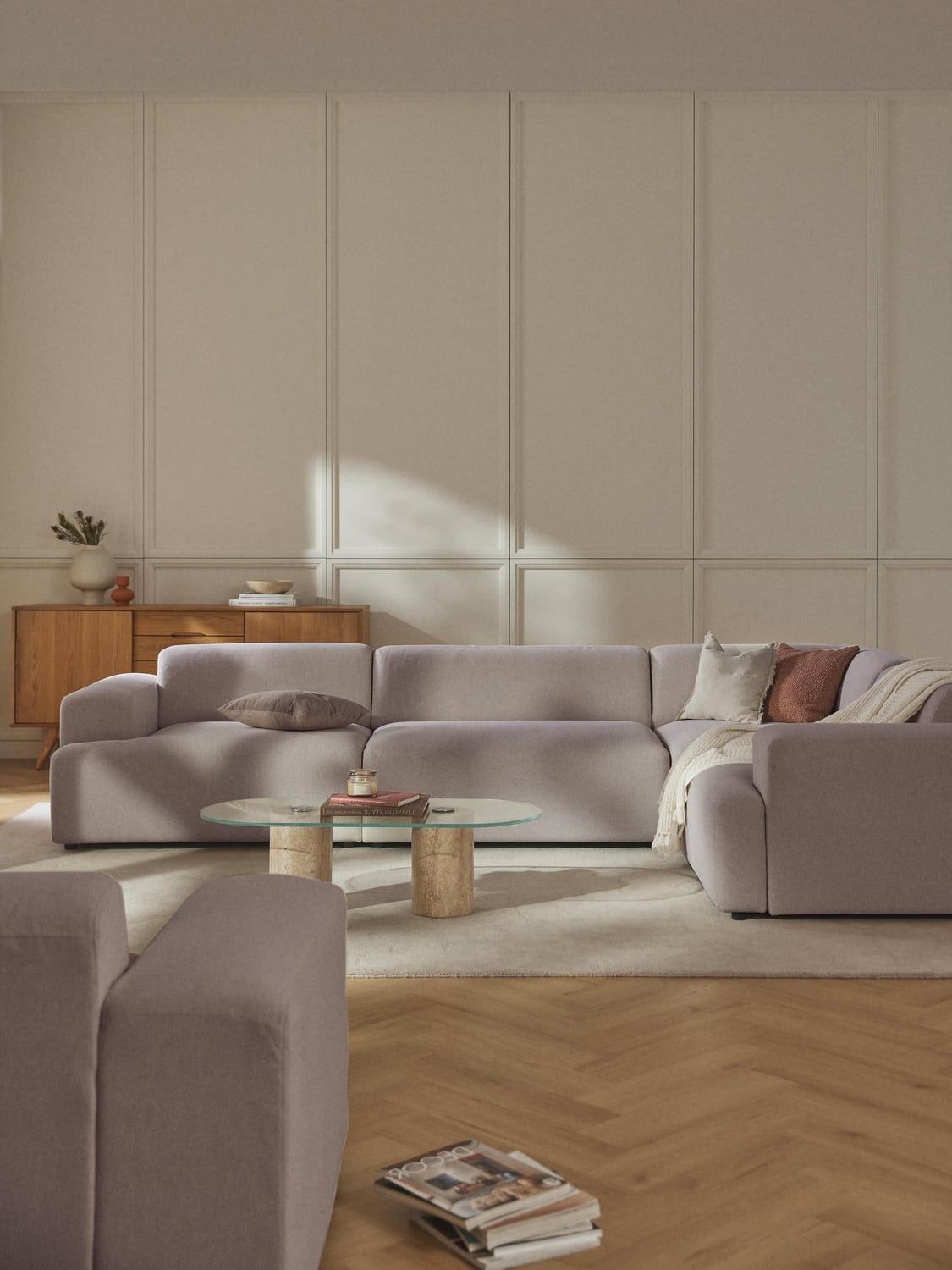 Melva Large Corner Sofa (4-seater) — Warm Grey
