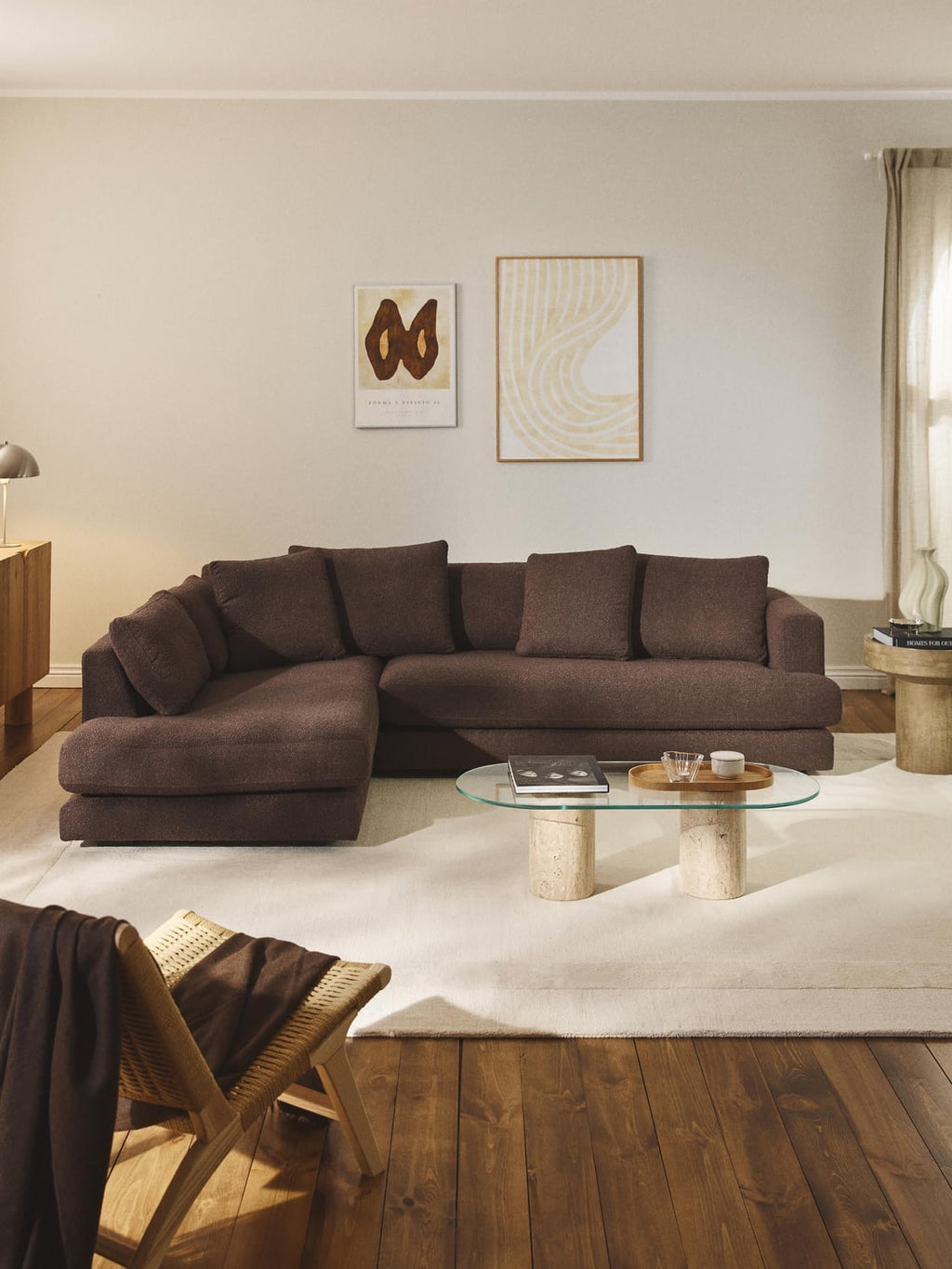 Tribeca Bouclé Corner Sofa — Brown