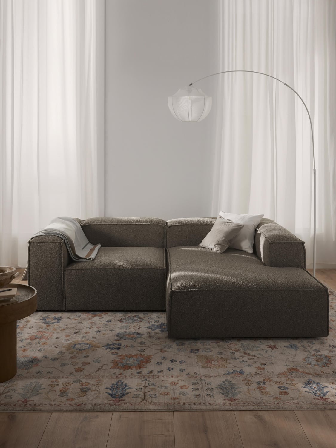 Lennon Modular Bouclé Corner Sofa (2-seater) — Dark Grey