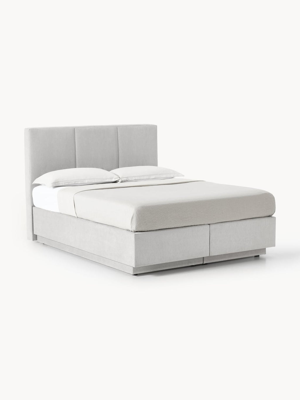 Oberon Box-Spring Bed with Storage — Pearl Grey